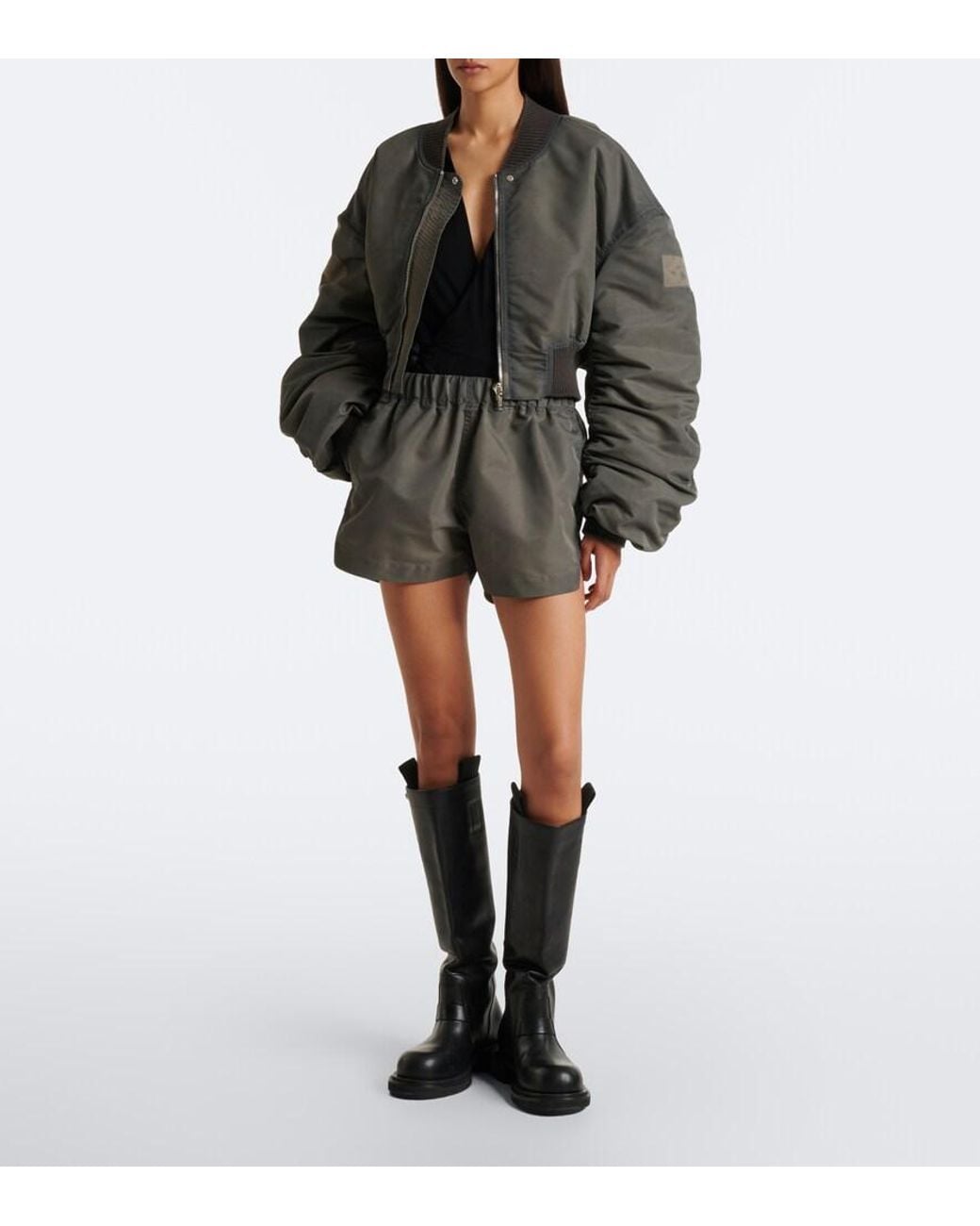 Rick Owens Gray Secchia Cropped Satin Bomber Jacket