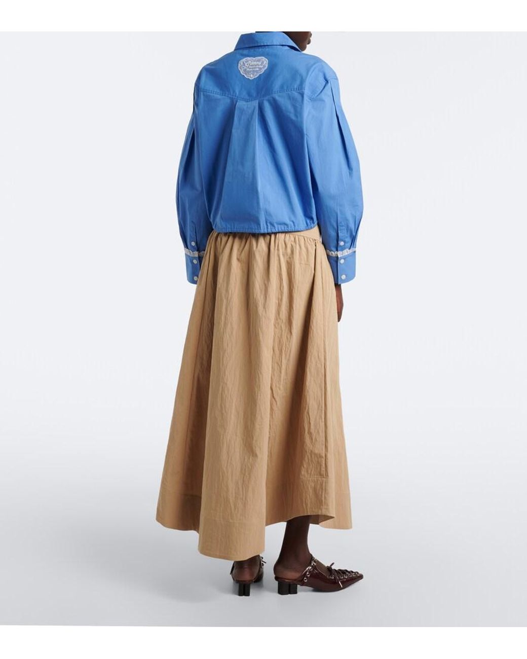 Ganni Natural Gathered Cotton-Blend Maxi Skirt
