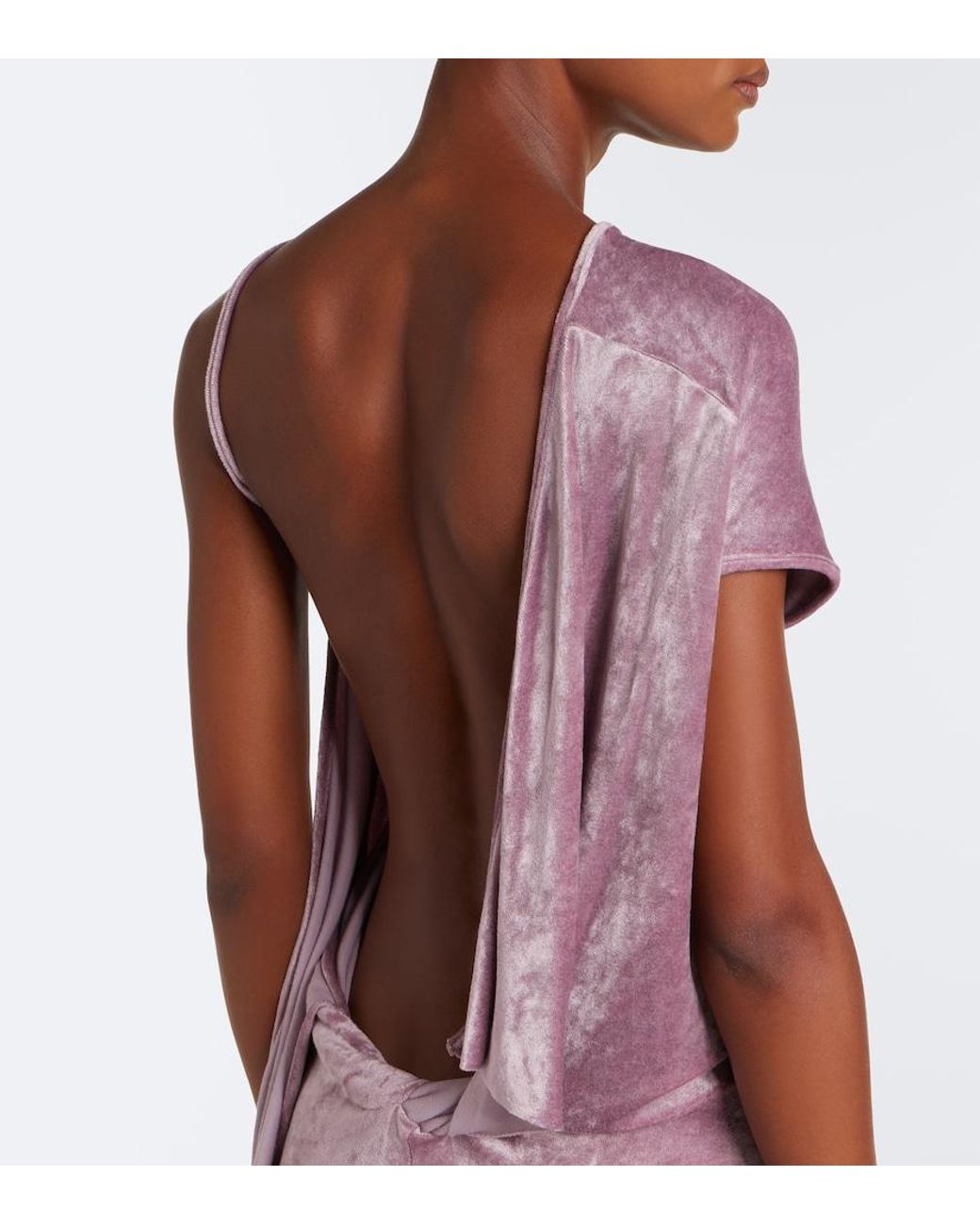 Rick Owens Purple Lilies Tungsten Draped Open-Back Velvet Gown