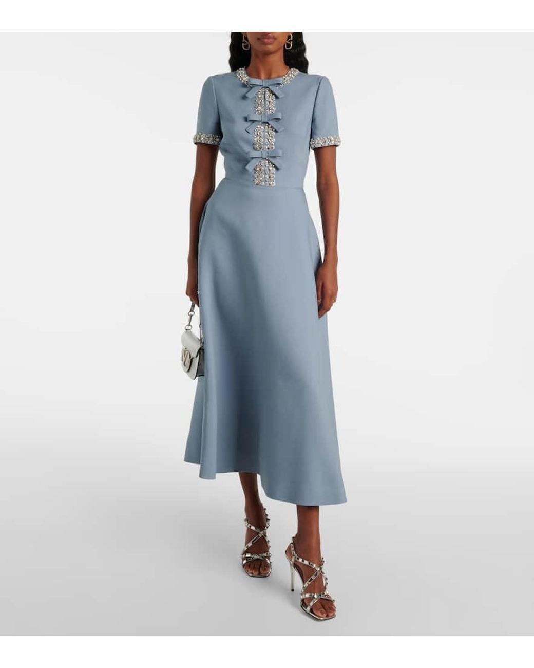 Valentino Blue Verziertes Midikleid Aus Crepe Couture