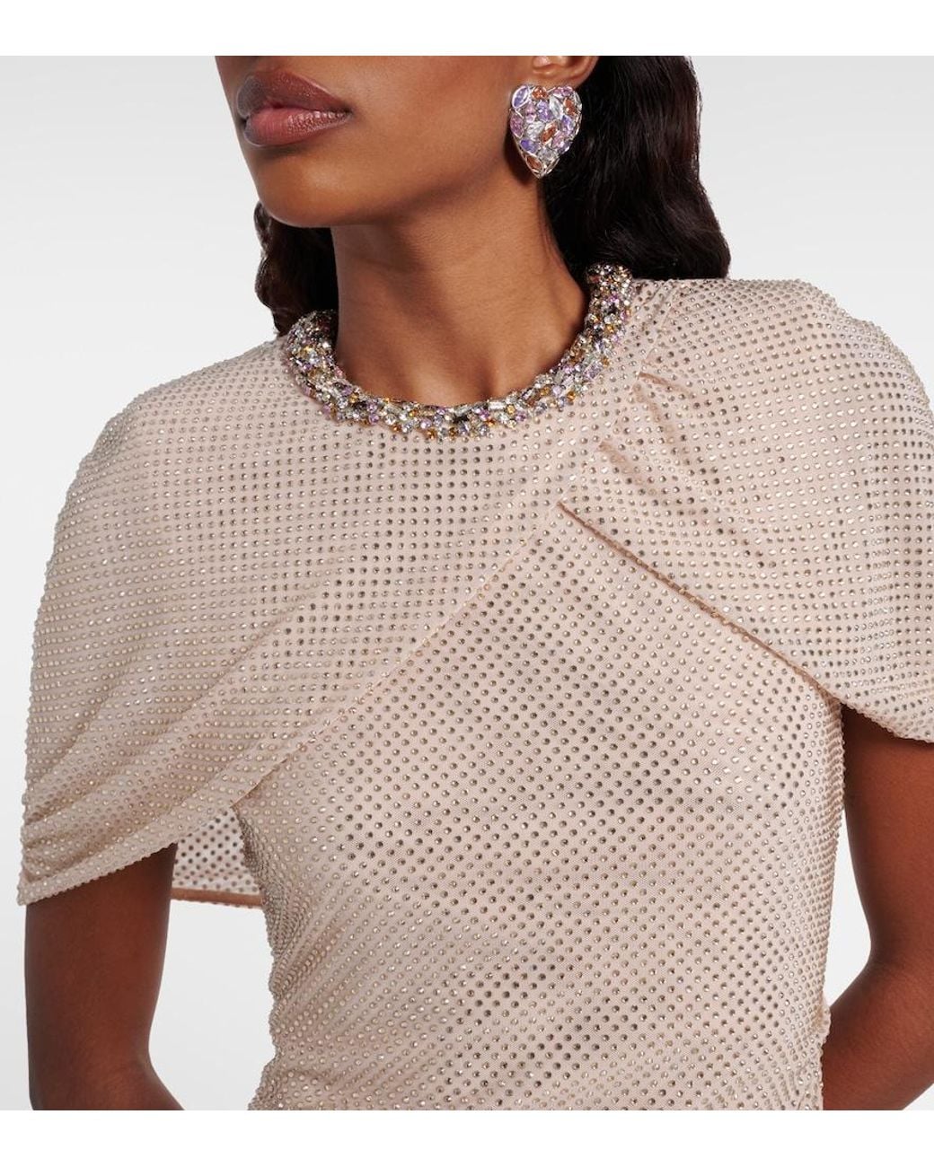 Self-Portrait Natural Embellished Caped Maxi Dress