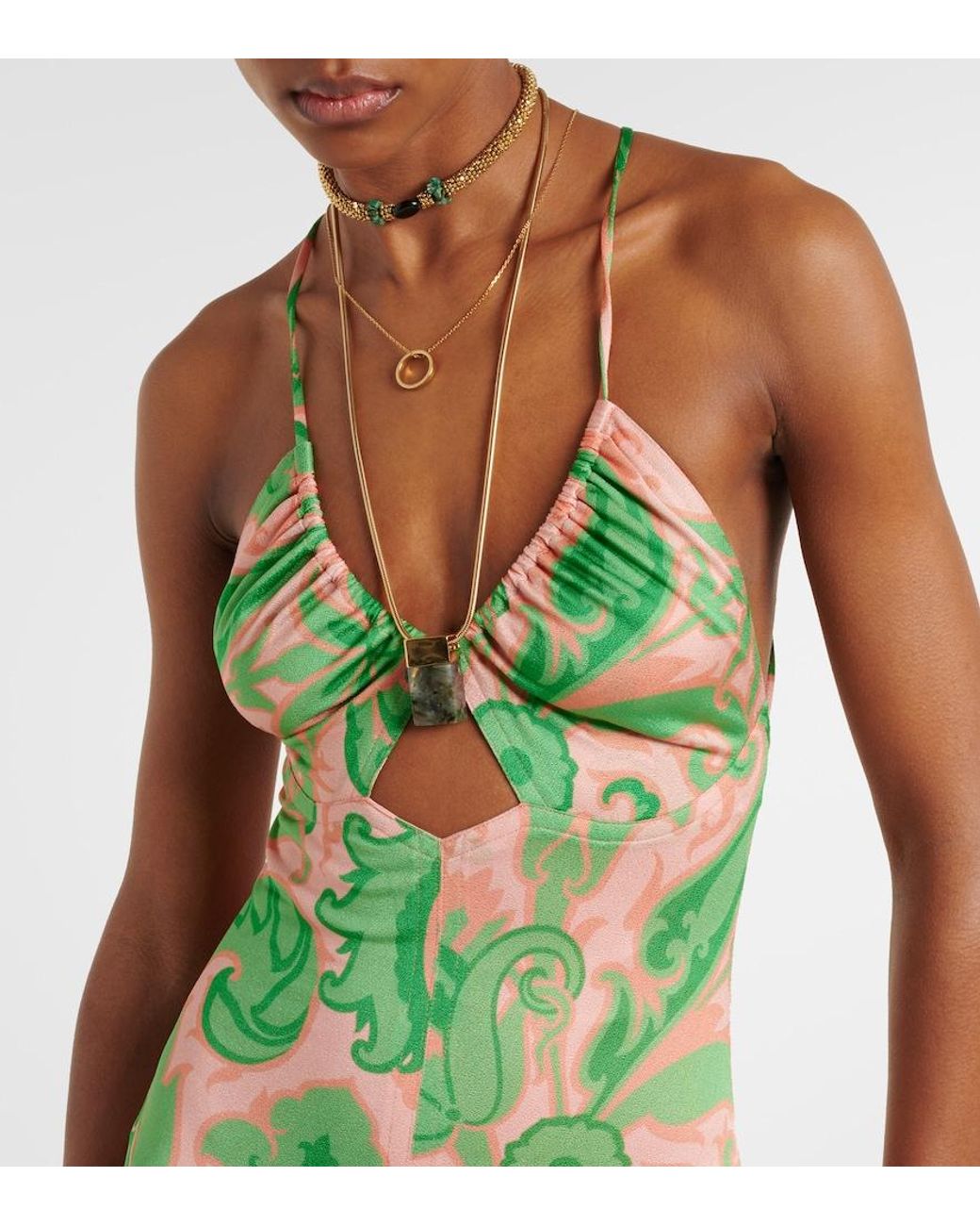 Etro Green Halterneck Maxi Dress