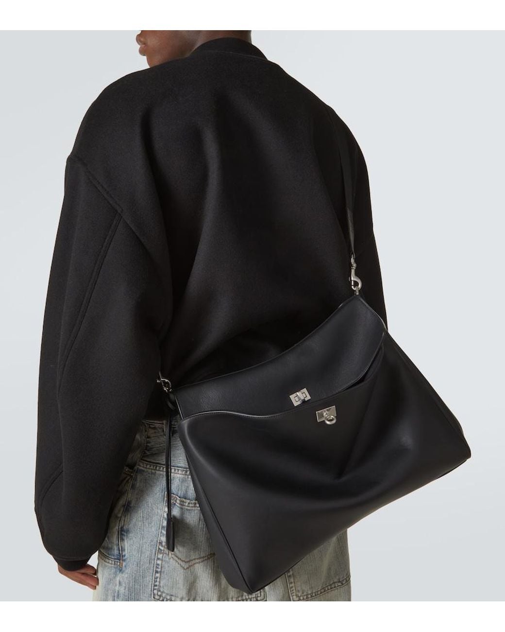 Balenciaga Black Rodeo Leather Messenger Bag for men