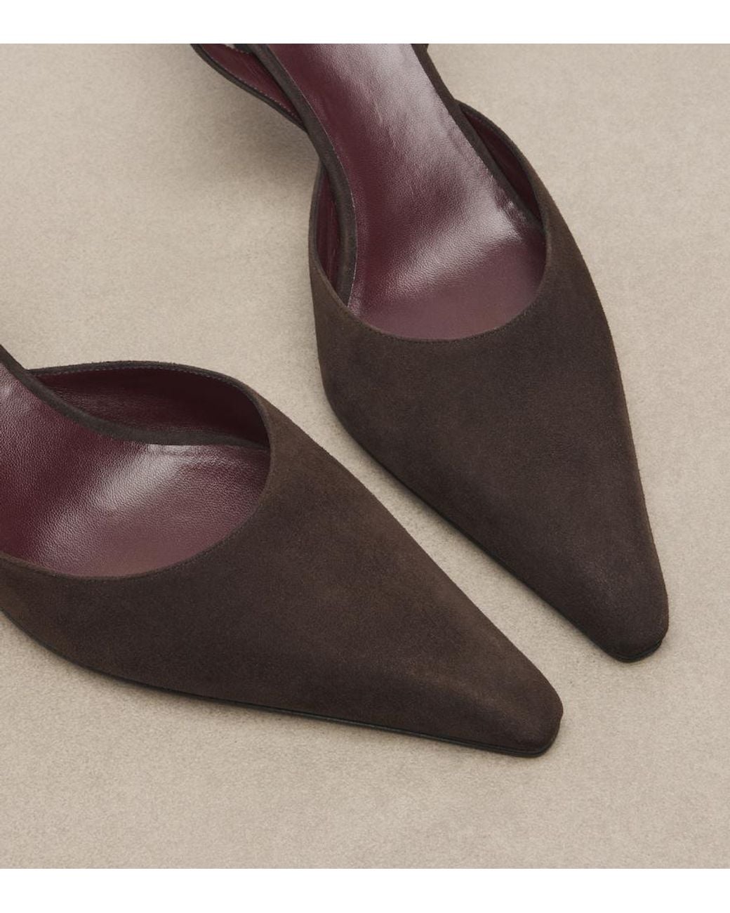 The Row Brown Inez Suede Slingback Pumps