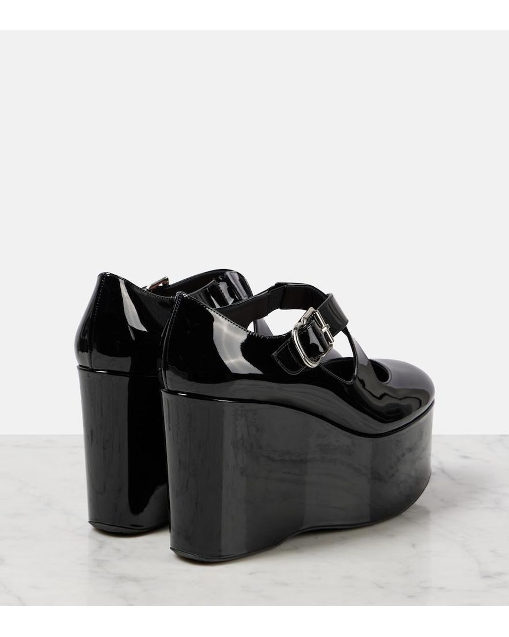 Alaïa Black Criss Cross Patent Leather Wedges