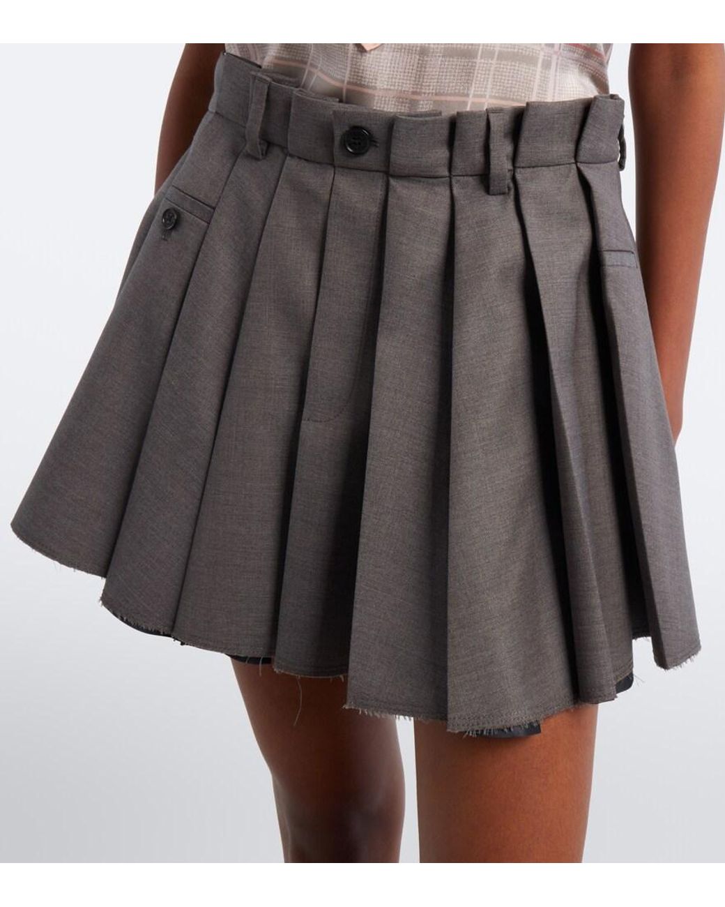 Acne Gray Pleated Wool Miniskirt