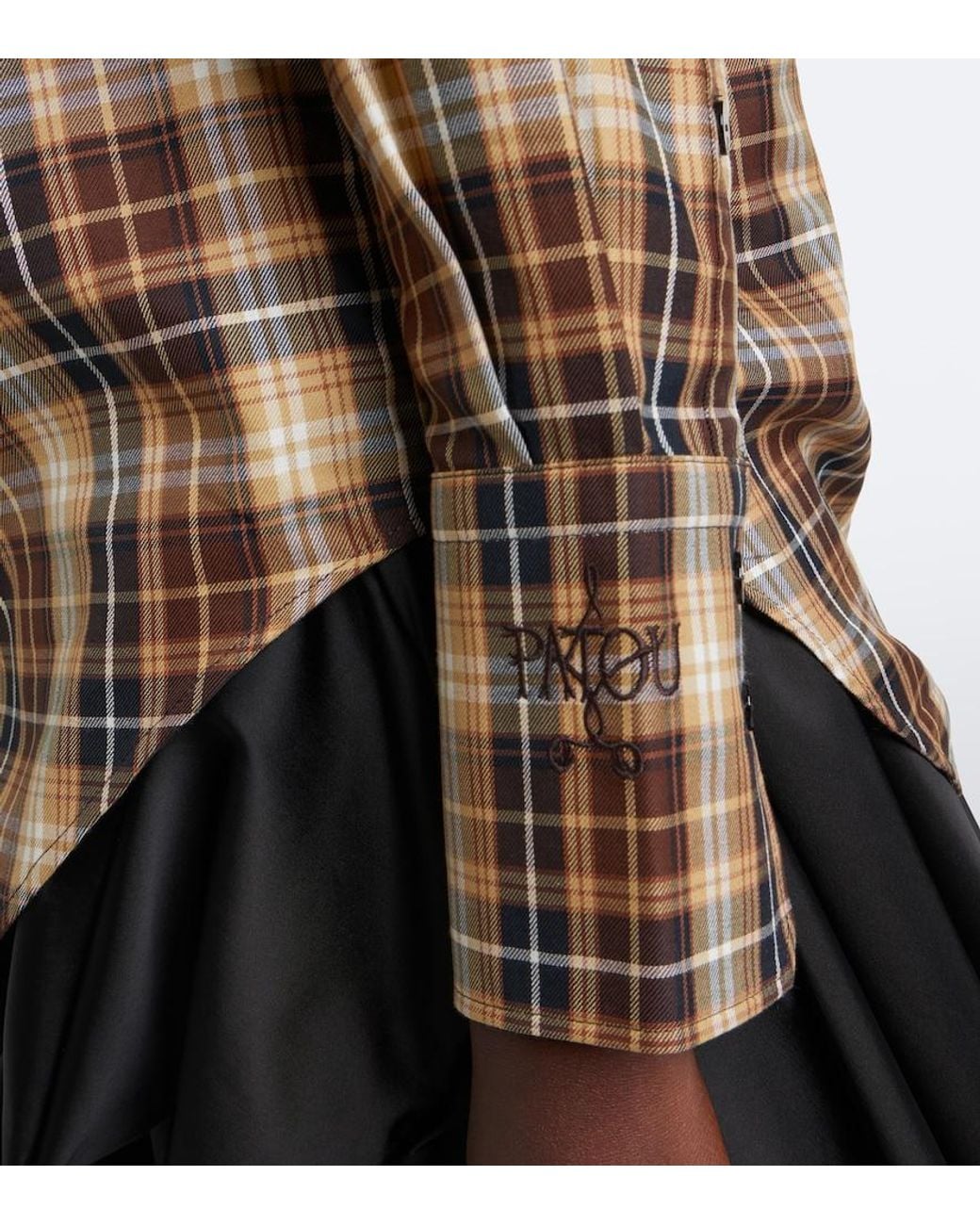 Patou Brown Bow-Detail Checked Cotton Shirt