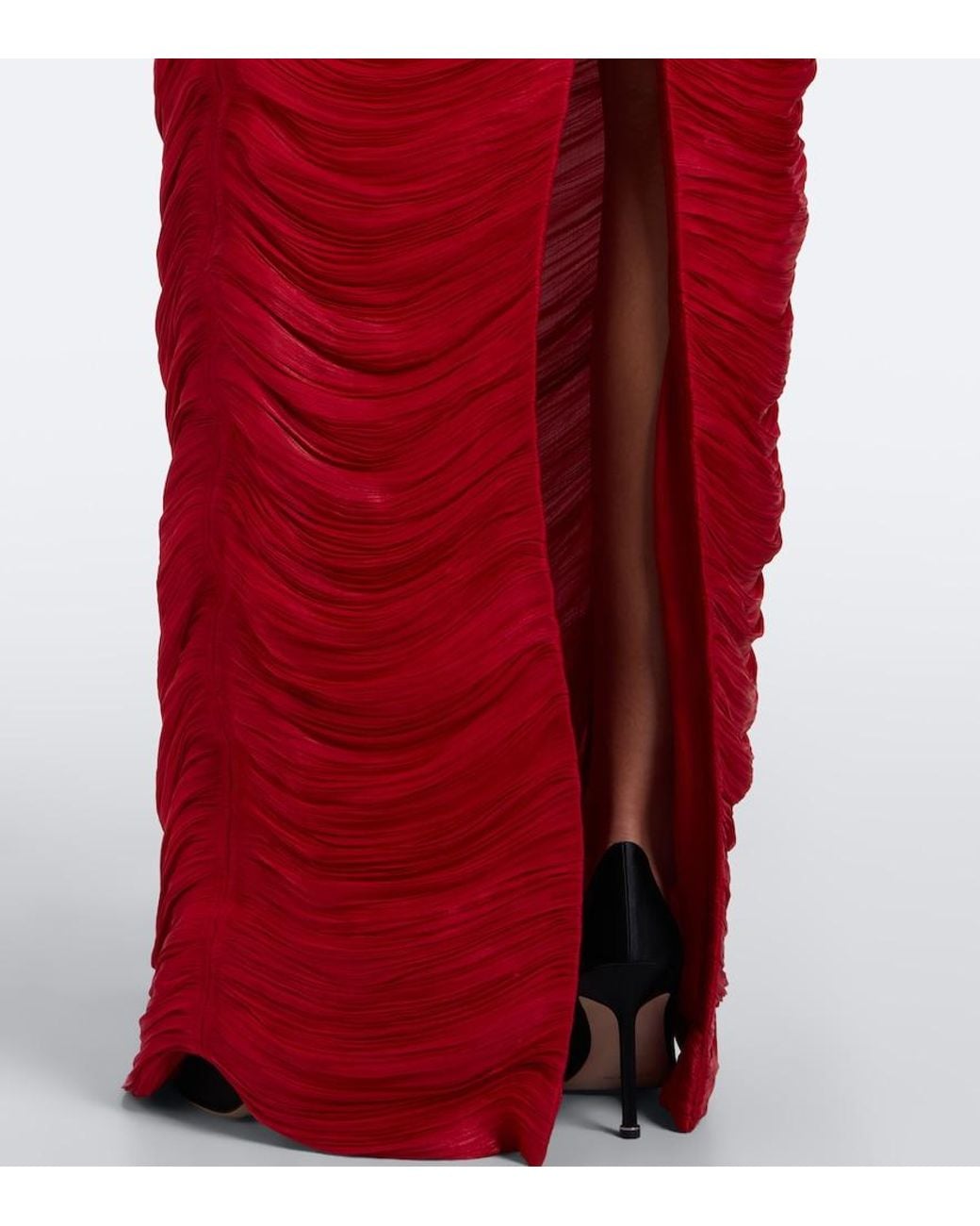 Marmar Halim Red Pleated Taffeta Gown