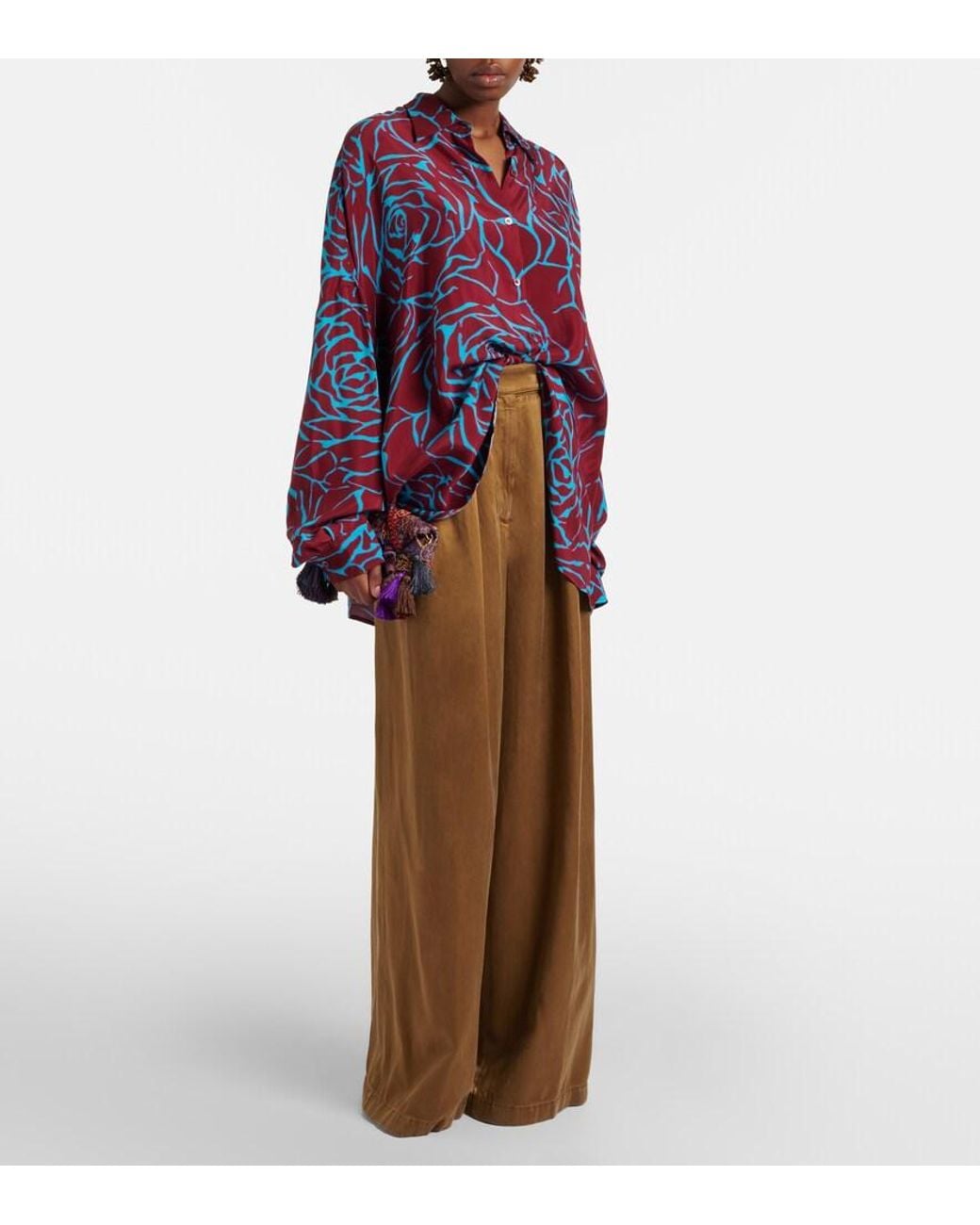 Dries Van Noten Red Printed Oversized Satin Shirt