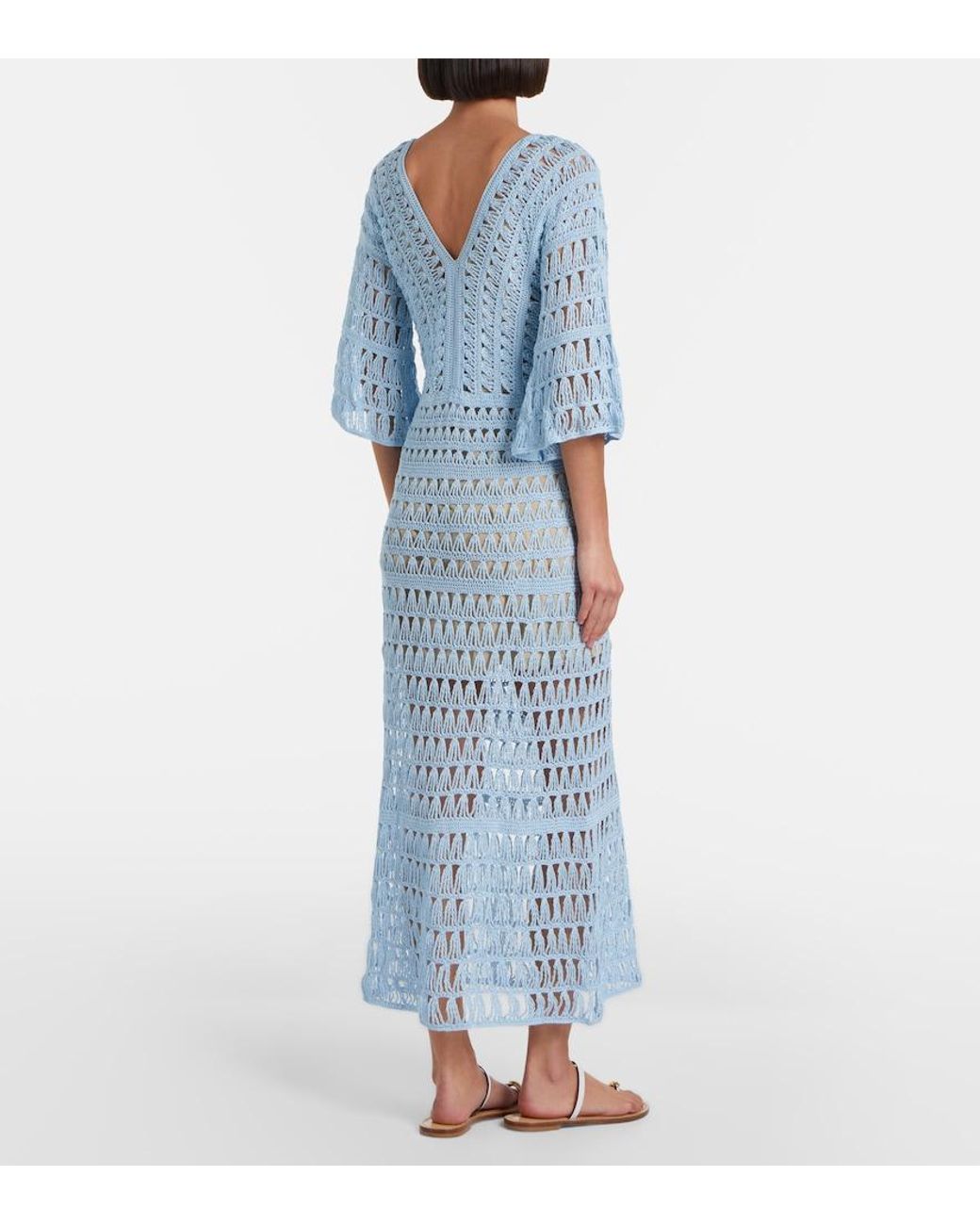 Anna Kosturova Blue Crochet Cotton Maxi Dress
