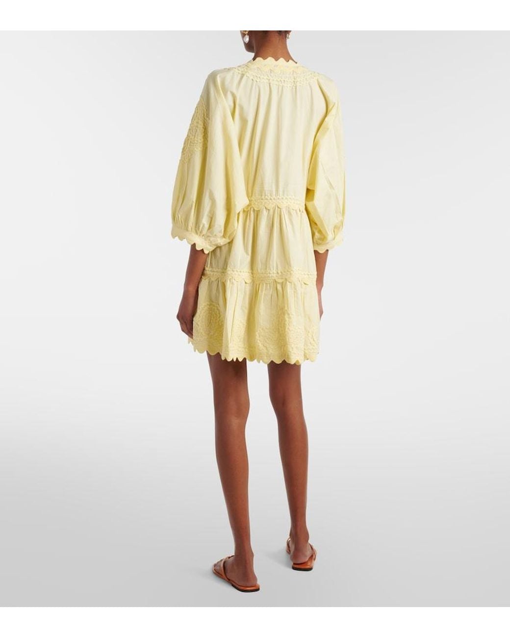 Juliet Dunn Yellow Embroidered Cotton Minidress