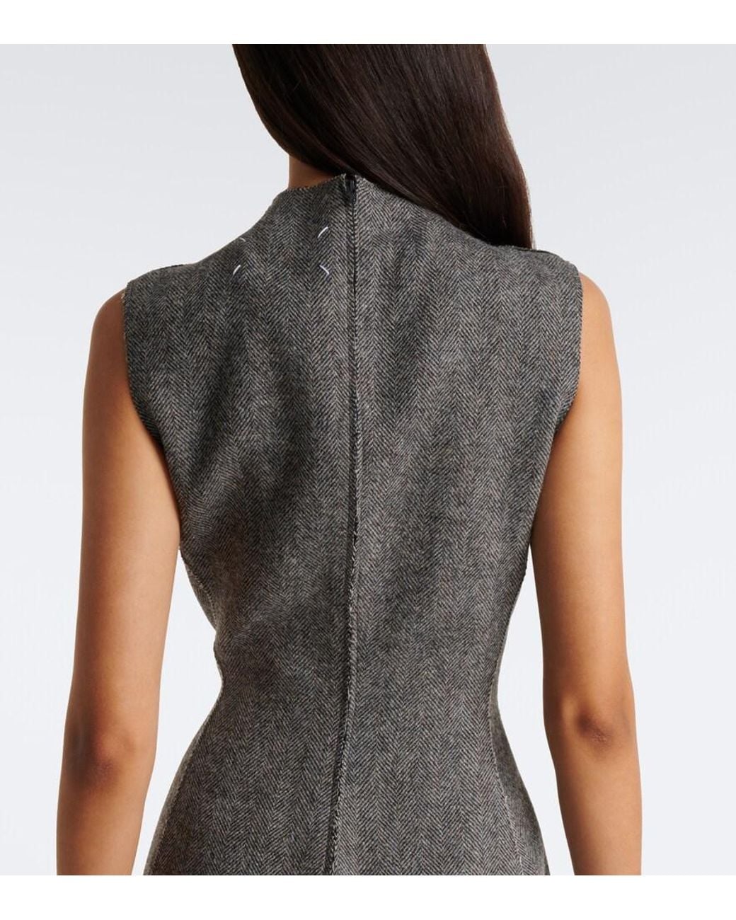 Maison Margiela Gray Herringbone Virgin Wool Midi Dress