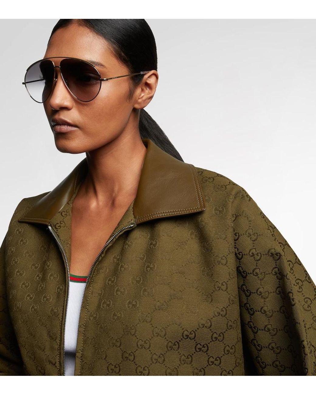 Gucci Gray Logo Aviator Sunglasses