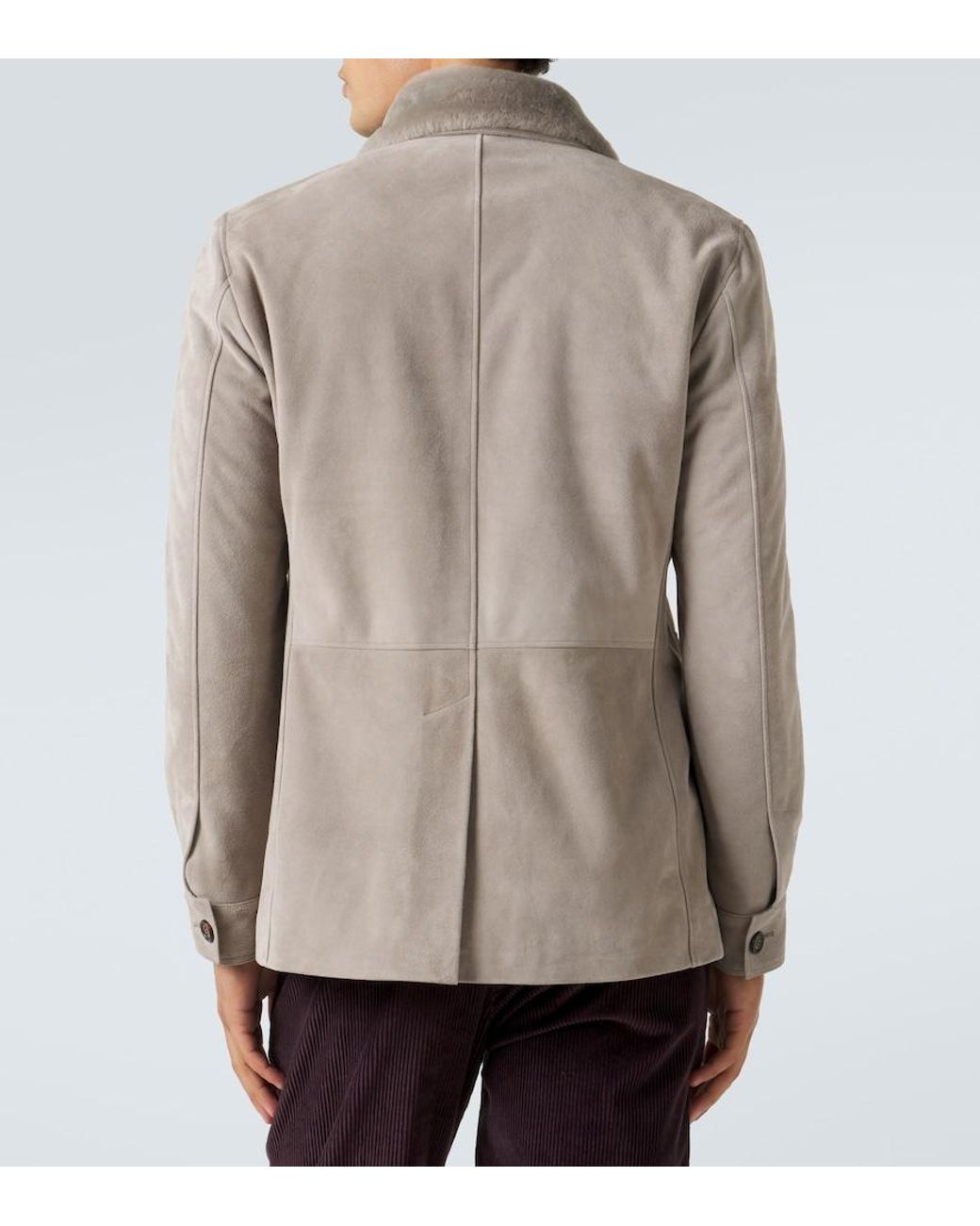 Eleventy Natural Shearling-Trimmed Suede Field Jacket for men