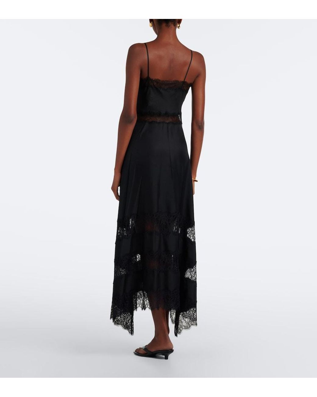 Ulla Johnson Black Coco Lace-Trimmed Silk Twill Midi Dress