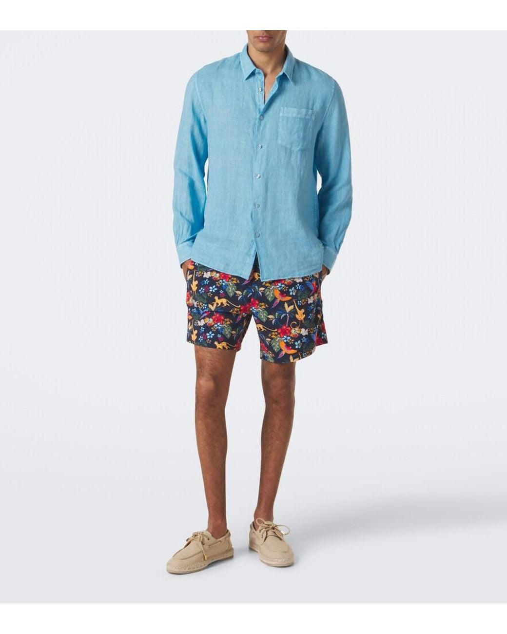 Vilebrequin Blue Caroubis Linen Shirt for men