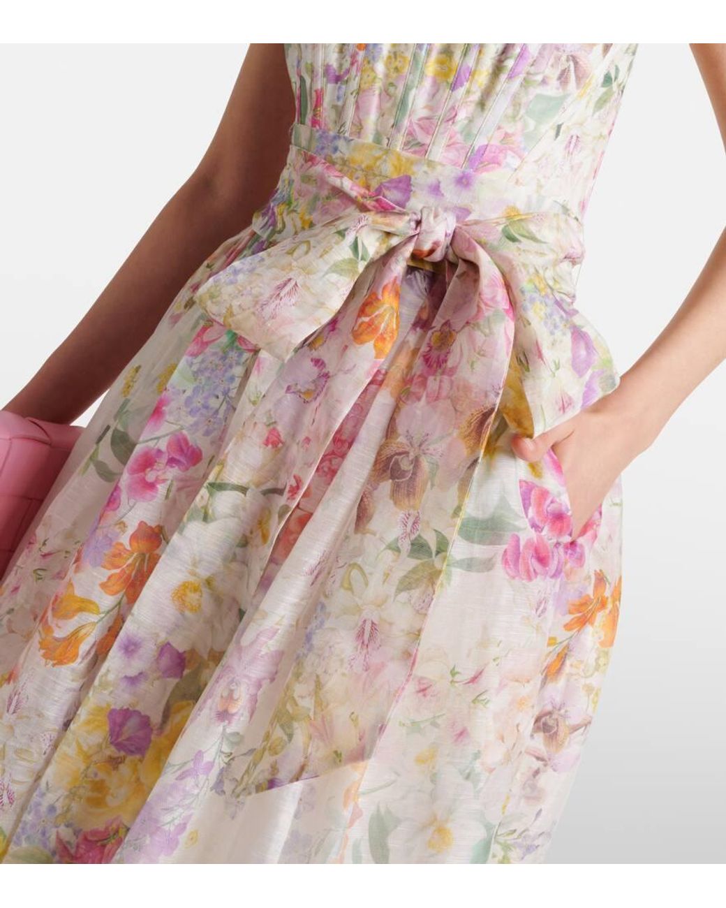 Zimmermann Natura Floral Linen And Silk Midi Dress in Natural | Lyst
