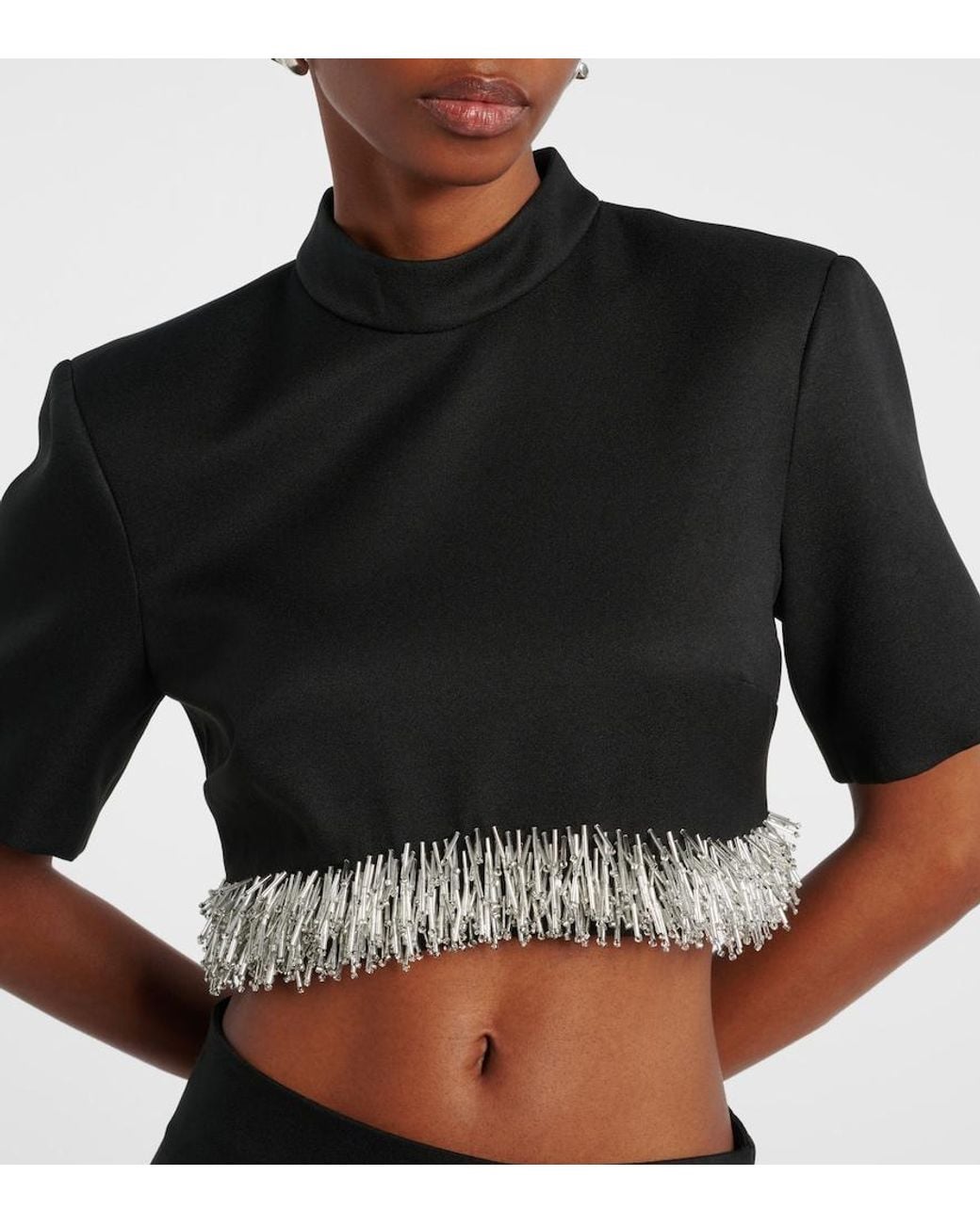 Jonathan Simkhai Black Jalen Embellished Cropped Top