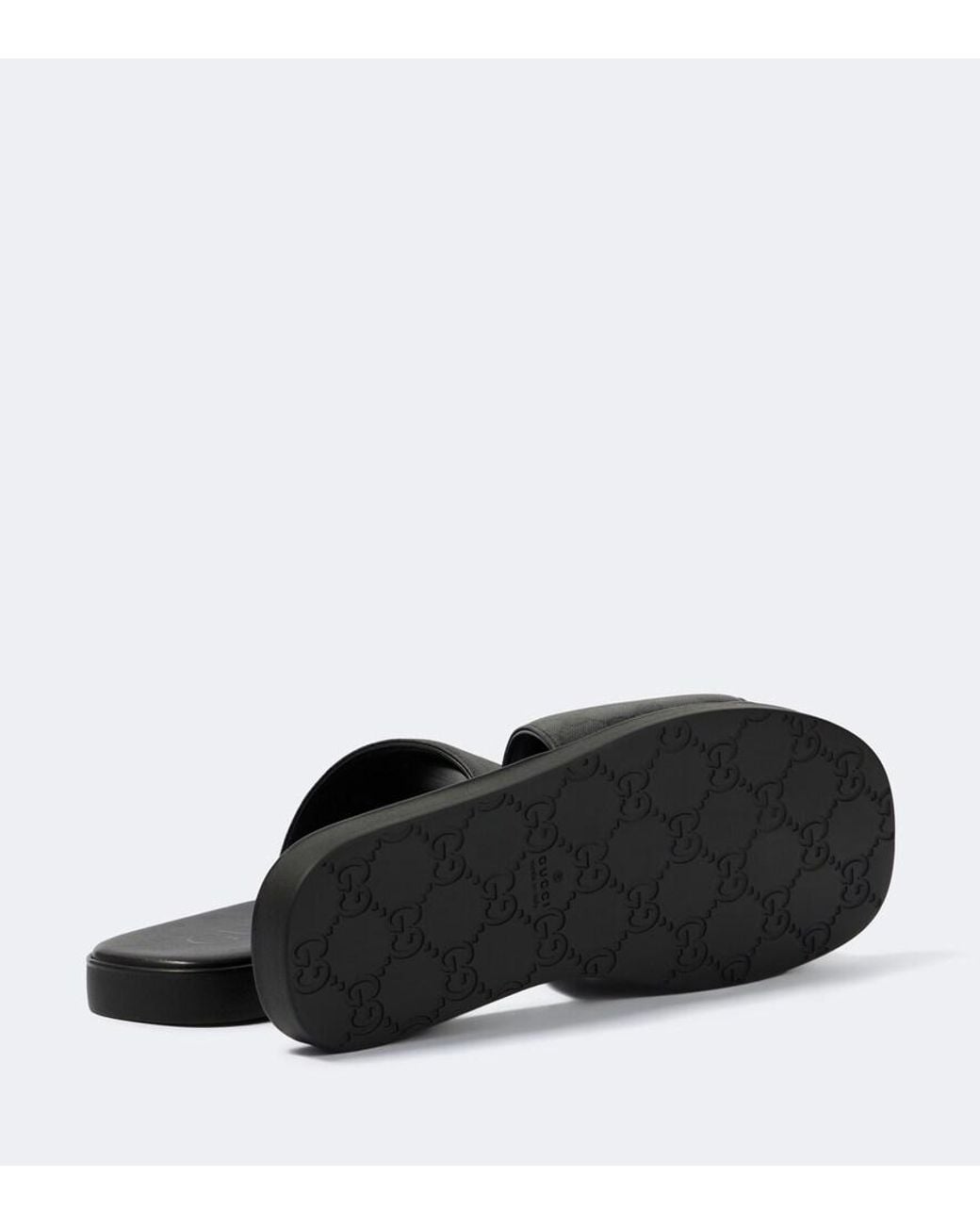 Gucci Black Gg Canvas Slides for men
