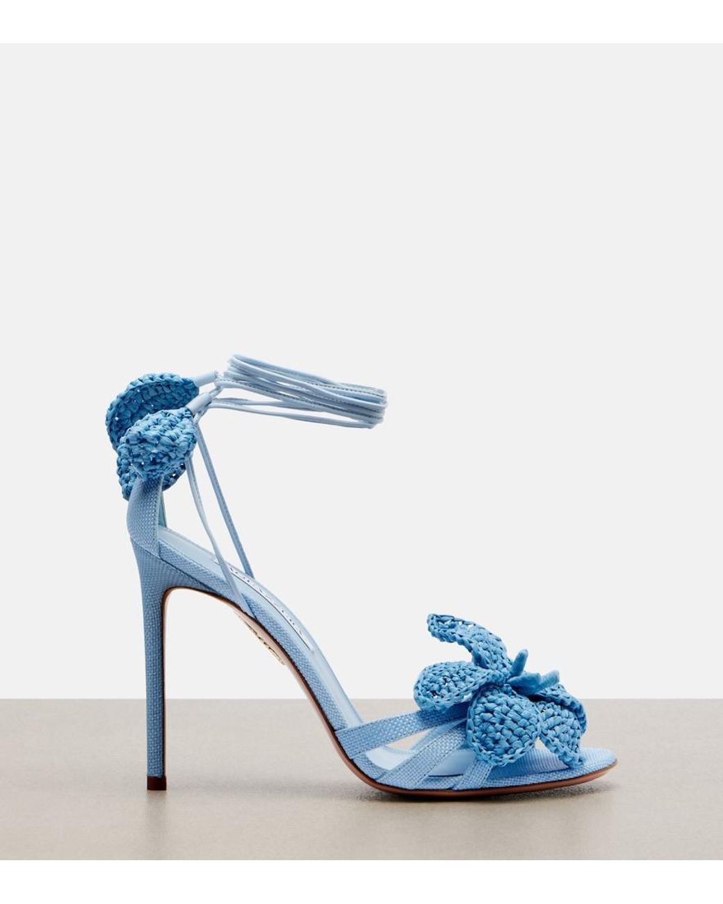 Aquazzura Blue Calypso Floral-Applique Raffia Sandals