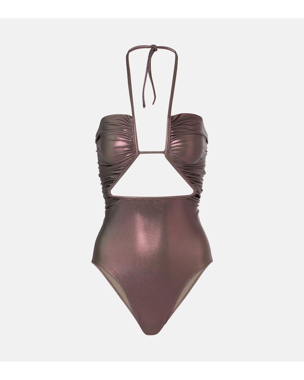 Rick Owens Brown Metallic Halterneck Swimsuit
