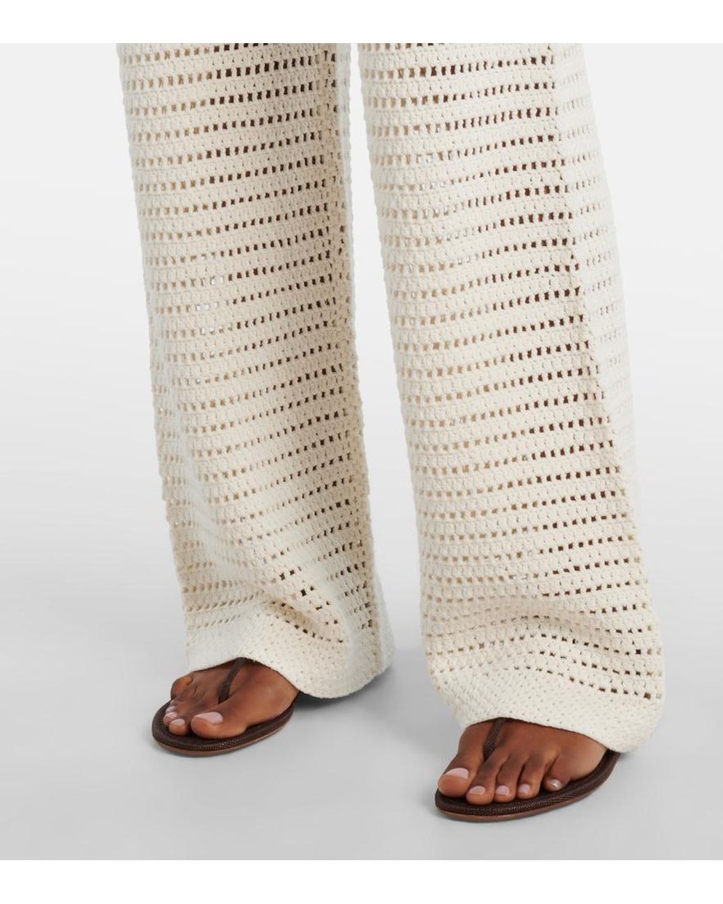Leset White Lucy Crochet Mid-Rise Straight Pants