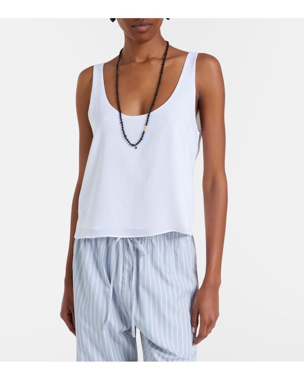Leset White Ari Crepe Tank Top