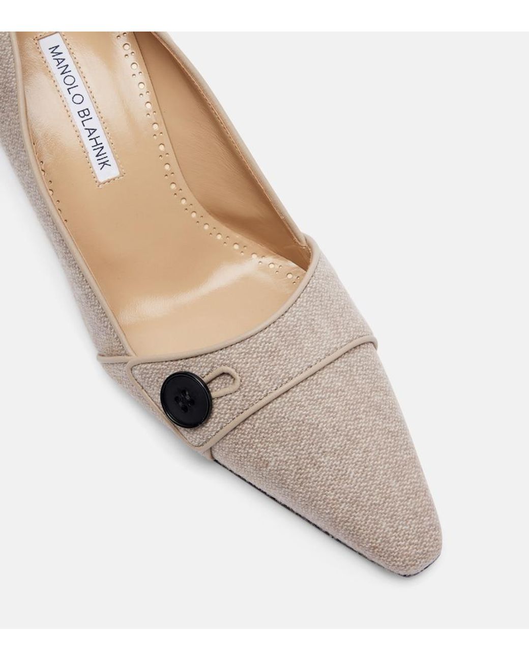 Manolo Blahnik White Lulumae 70 Herringbone Pumps