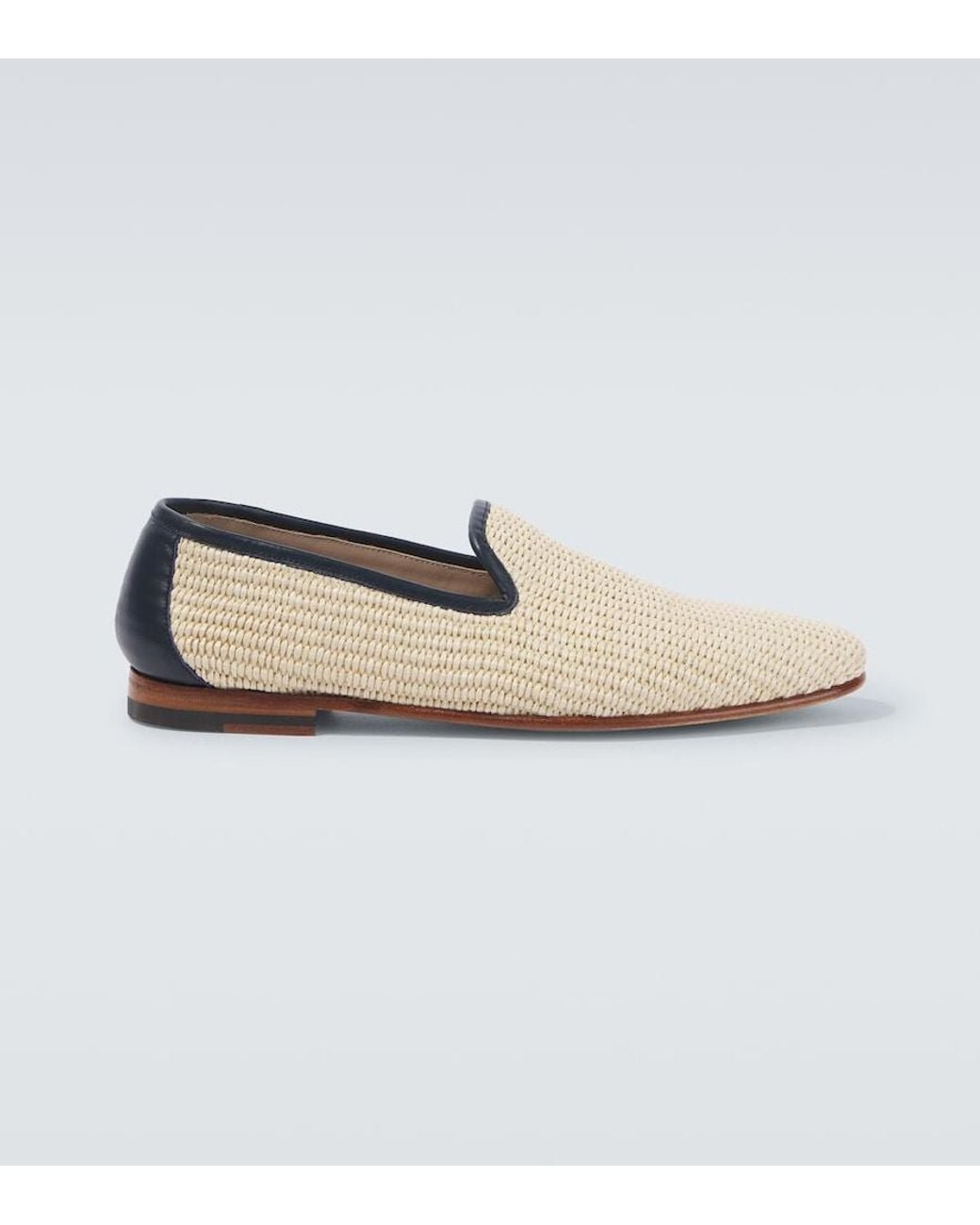 Manolo Blahnik White Mario Leather-Trimmed Raffia-Effect Loafers for men