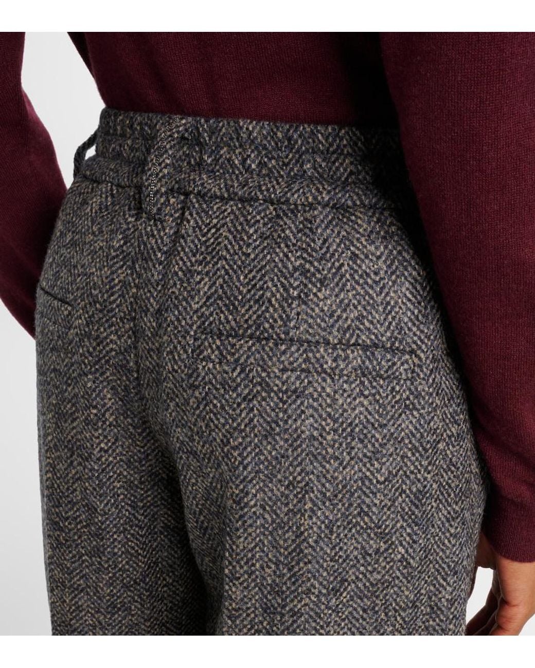 Brunello Cucinelli Gray Herringbone Wool-Blend Shorts