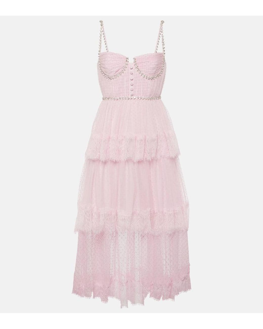 knee length dresses for ladies Self-Portrait - Pink Organza Lace Midi Dress main image 1