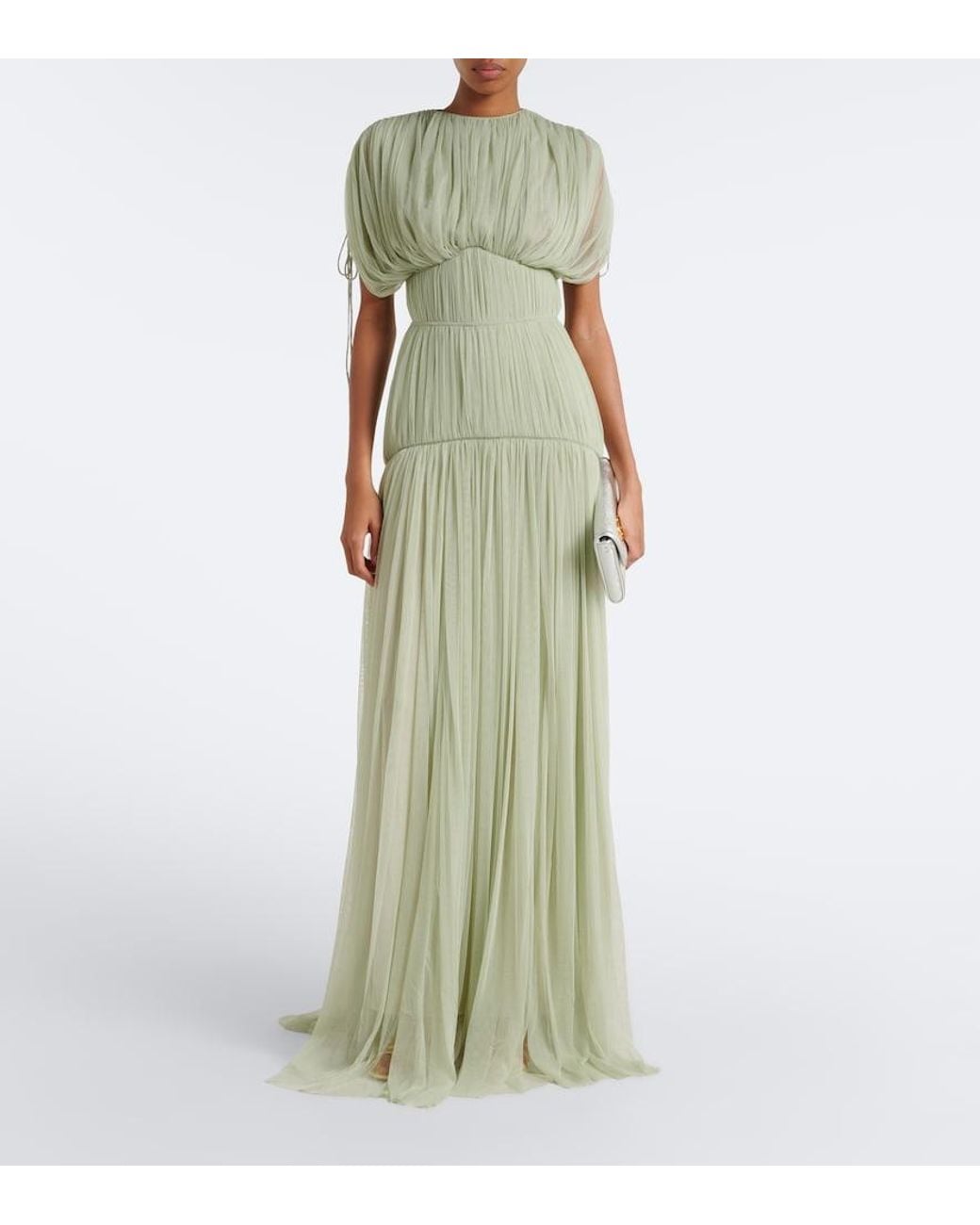 De La Vali Green Nymera Pleated Tulle Corset Gown