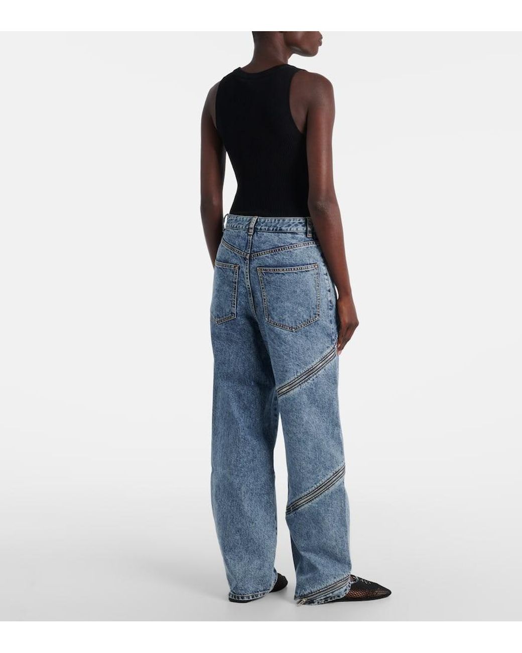 Alaïa Blue Spiral High-Rise Wide-Leg Jeans