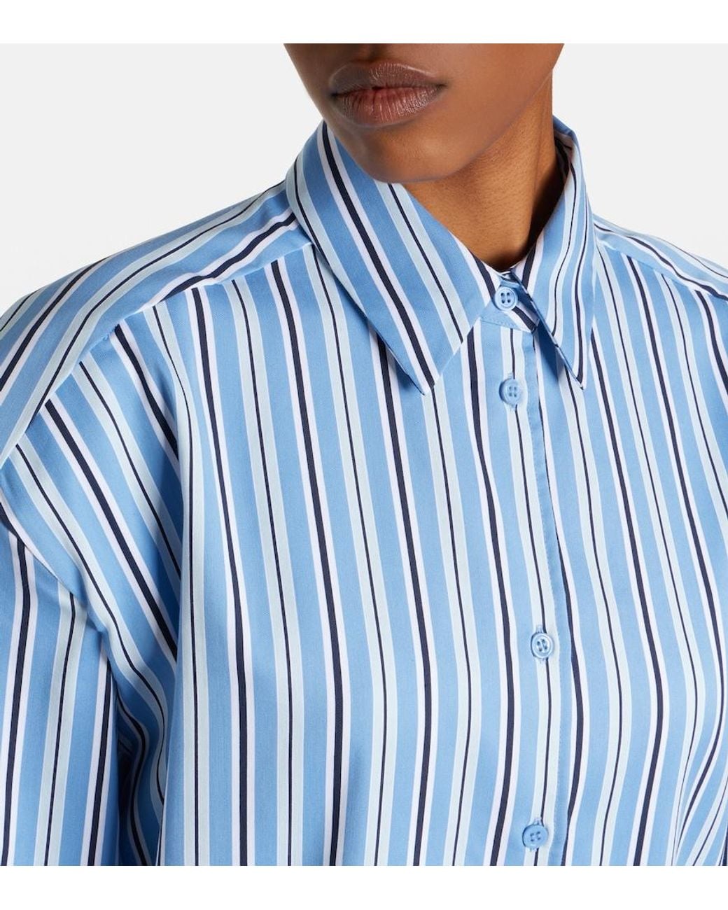 Frankie Shop Blue Oana Striped Cotton-Blend Shirt