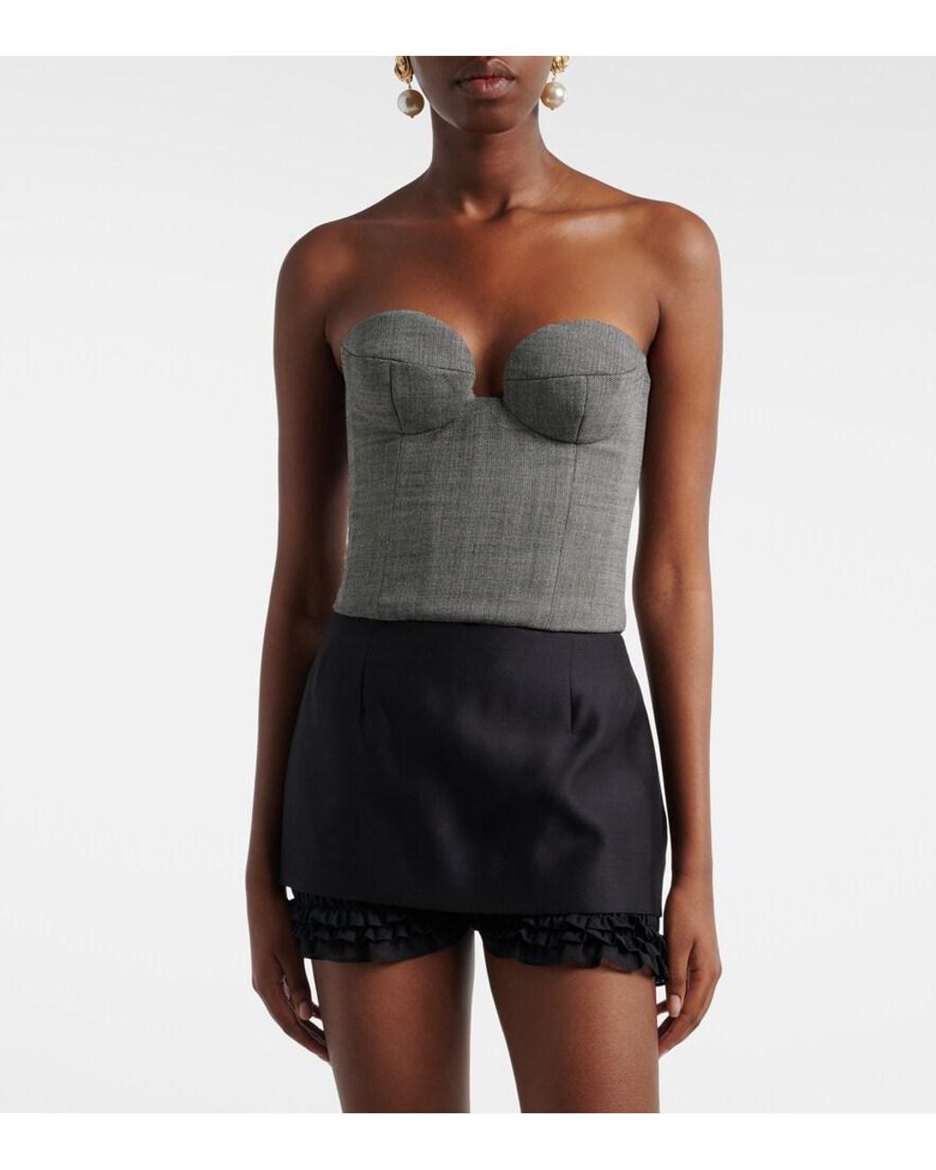 Magda Butrym Gray Herringbone Wool-Blend Bustier Top