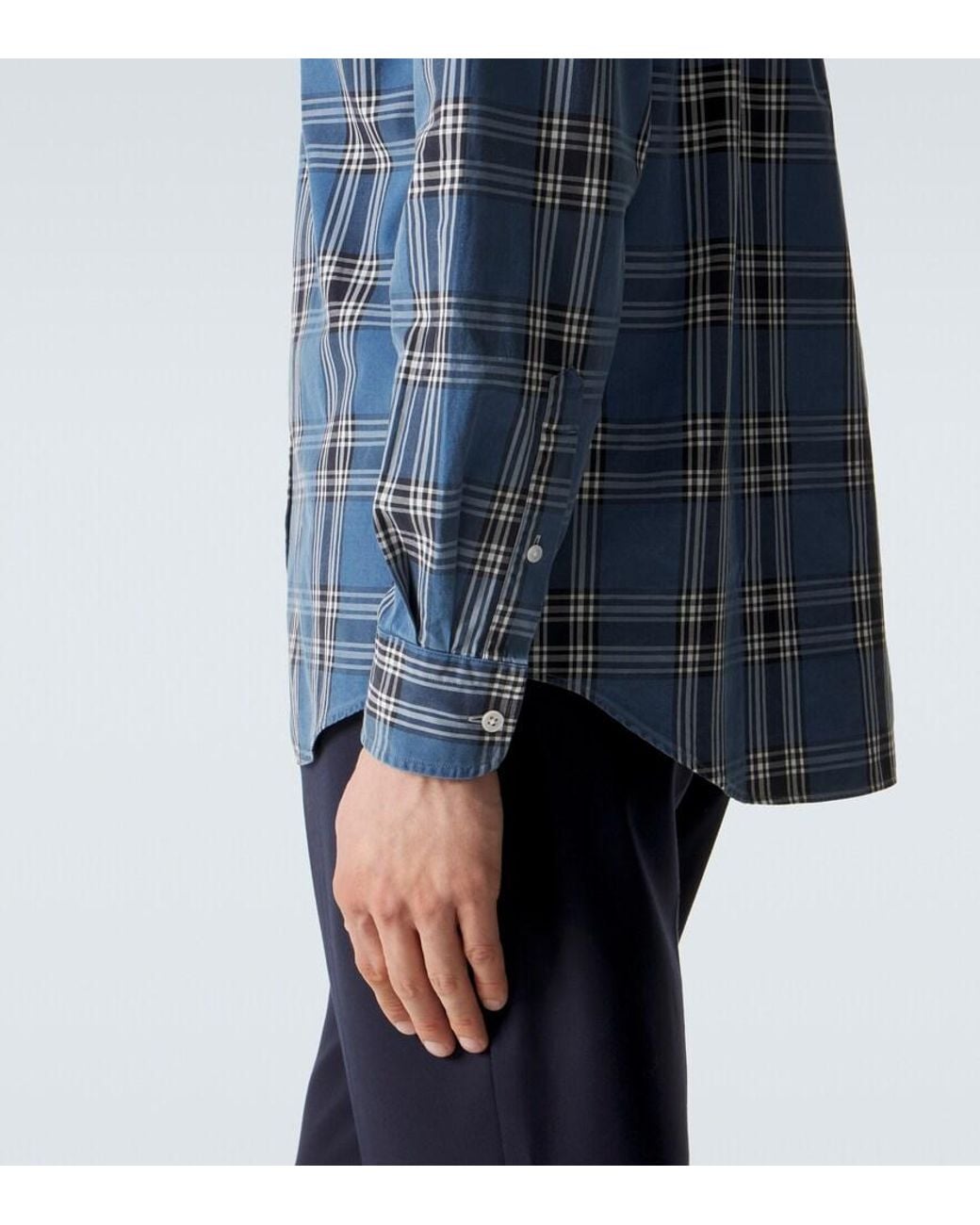 Dunhill Blue Plaid Cotton Shirt for men