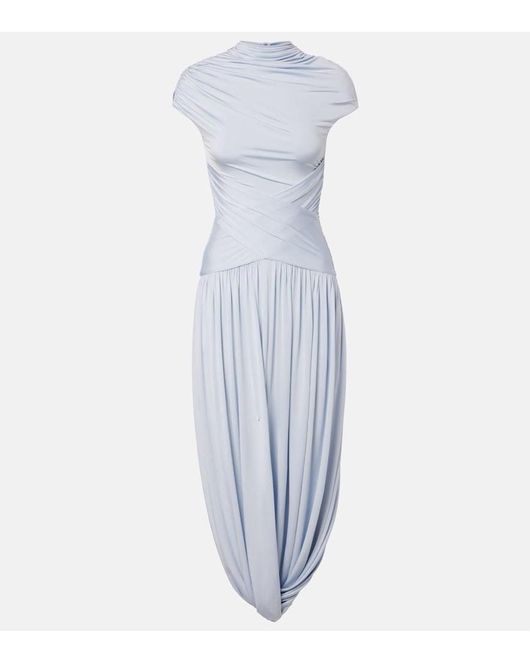 Self-Portrait Blue Draped Midi Dress