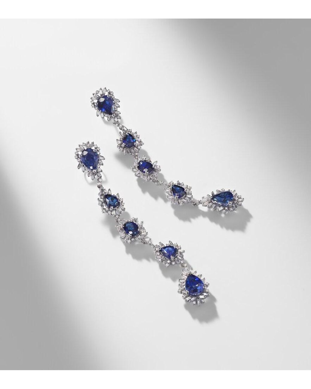 Suzanne Kalan Blue 18Kt Drop Earrings With Sapphires And Diamonds