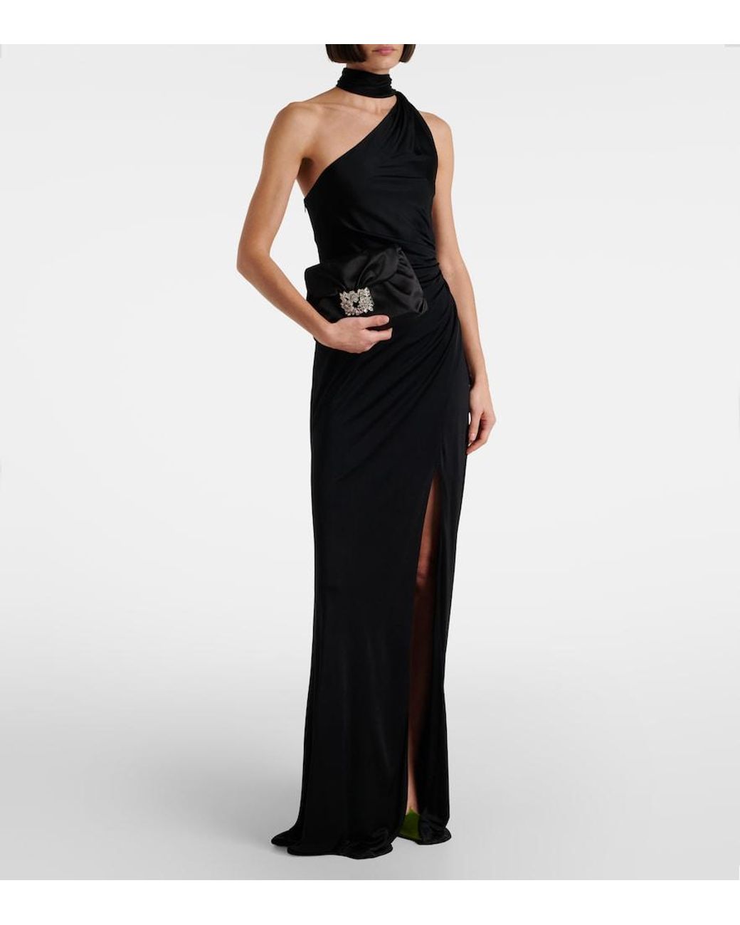 Roger Vivier Black Efflorescence Mini Satin Clutch