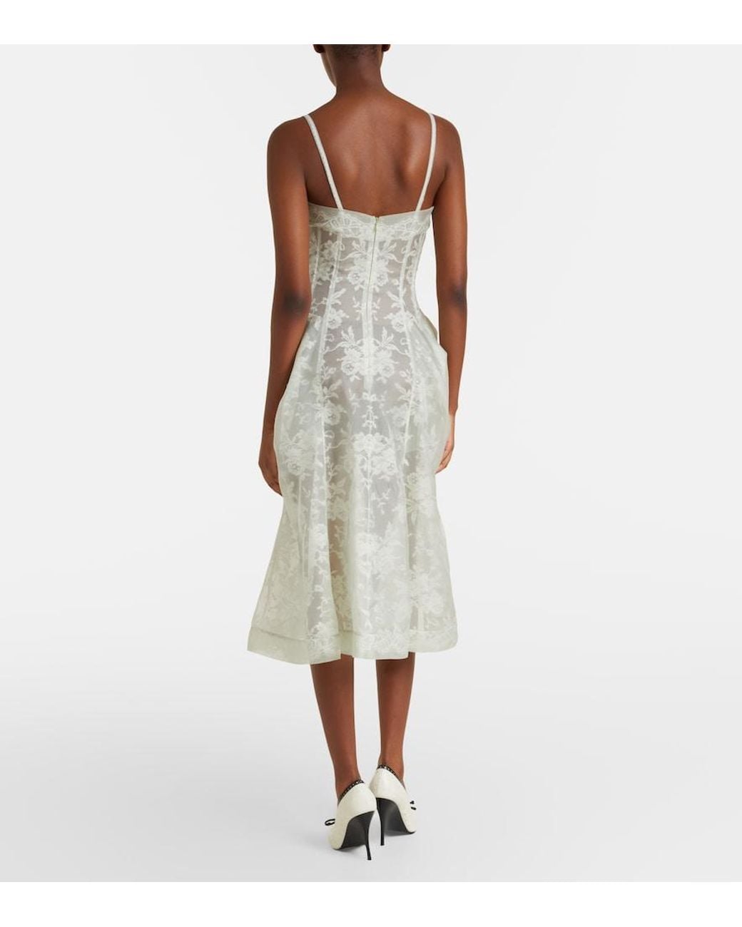 McQueen White Peplum Silk Lace Corset Dress