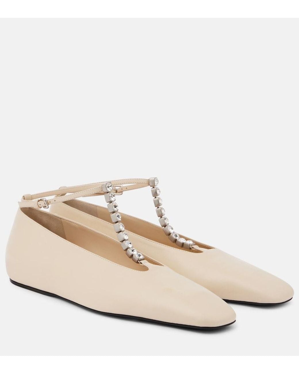 Jil Sander Natural Crystal-Embellished Leather Ballet Flats