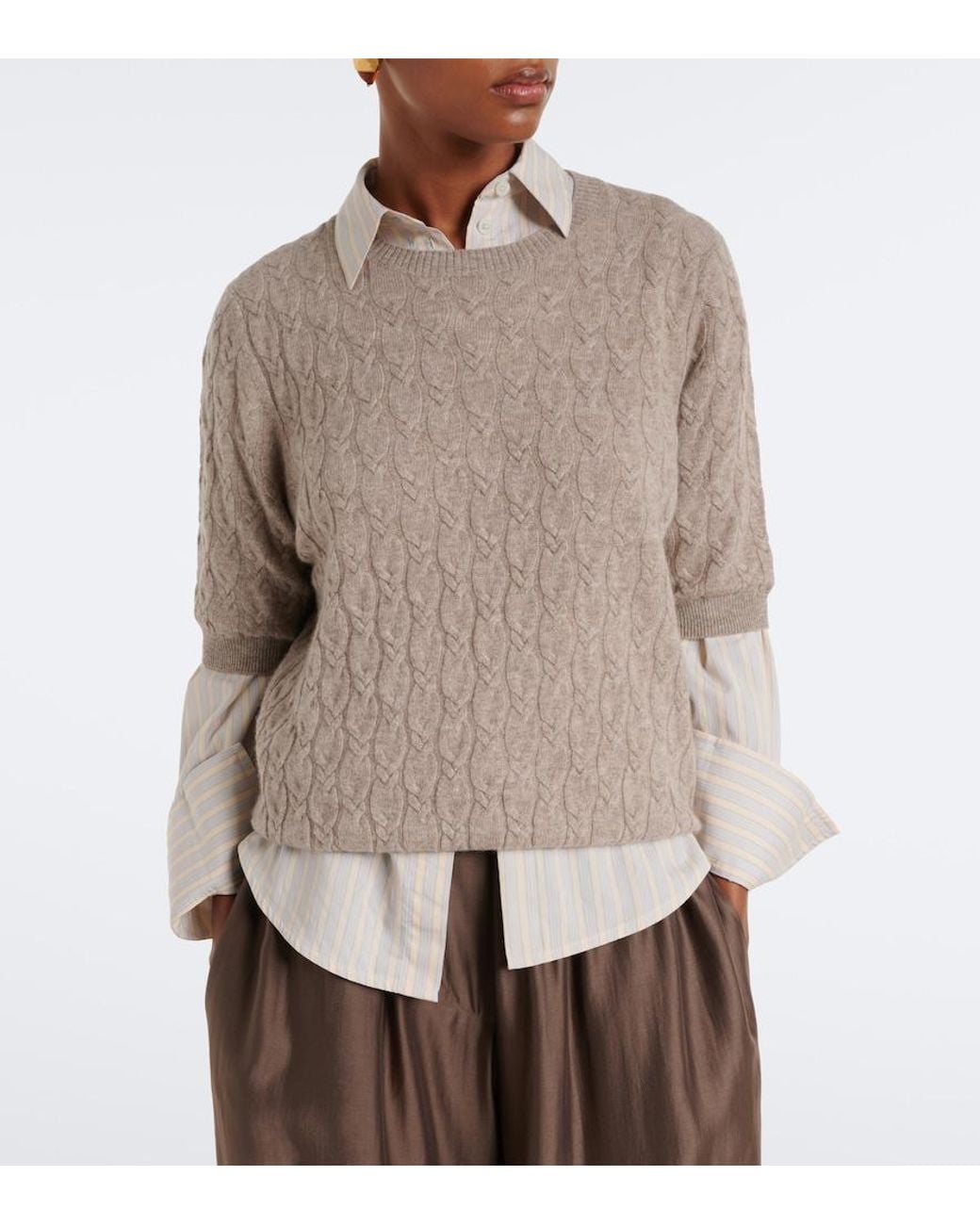 Jardin Des Orangers Brown Cable Knit Cashmere Sweater