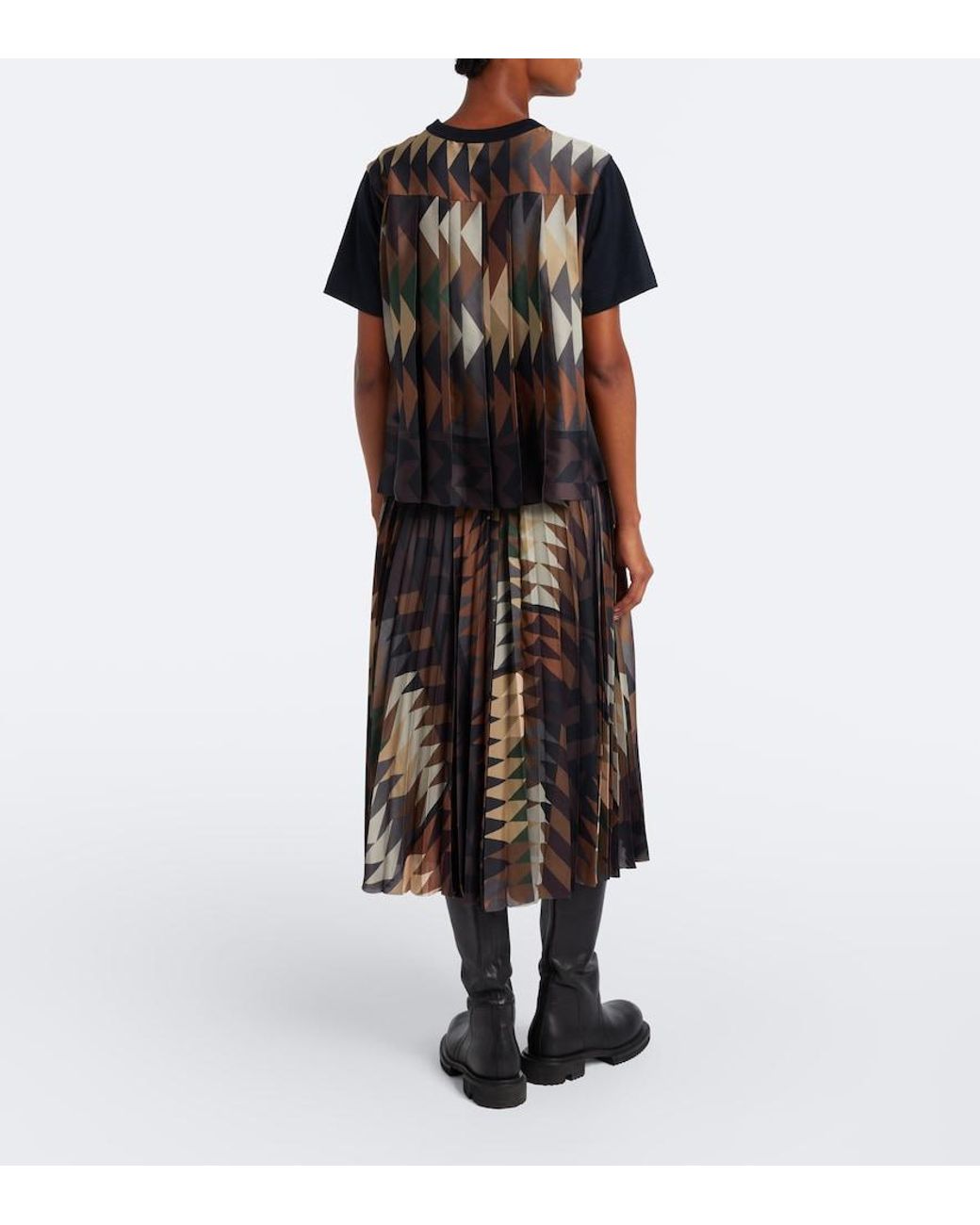 Sacai Black X A.P.C. Plisse Printed Midi Skirt