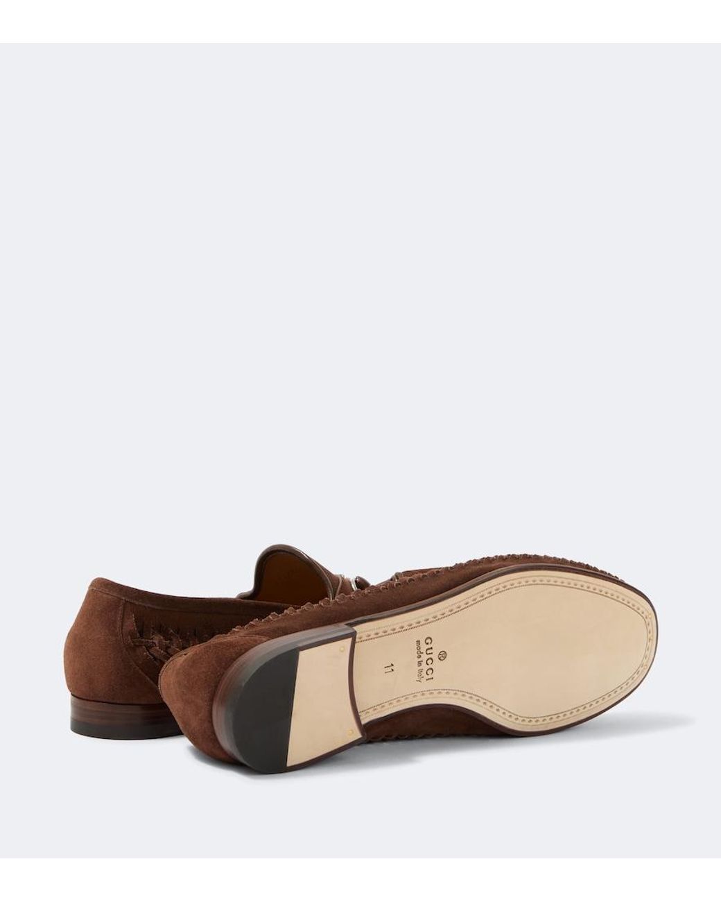 Gucci Brown Bamboo Horsebit Woven Suede Loafers for men