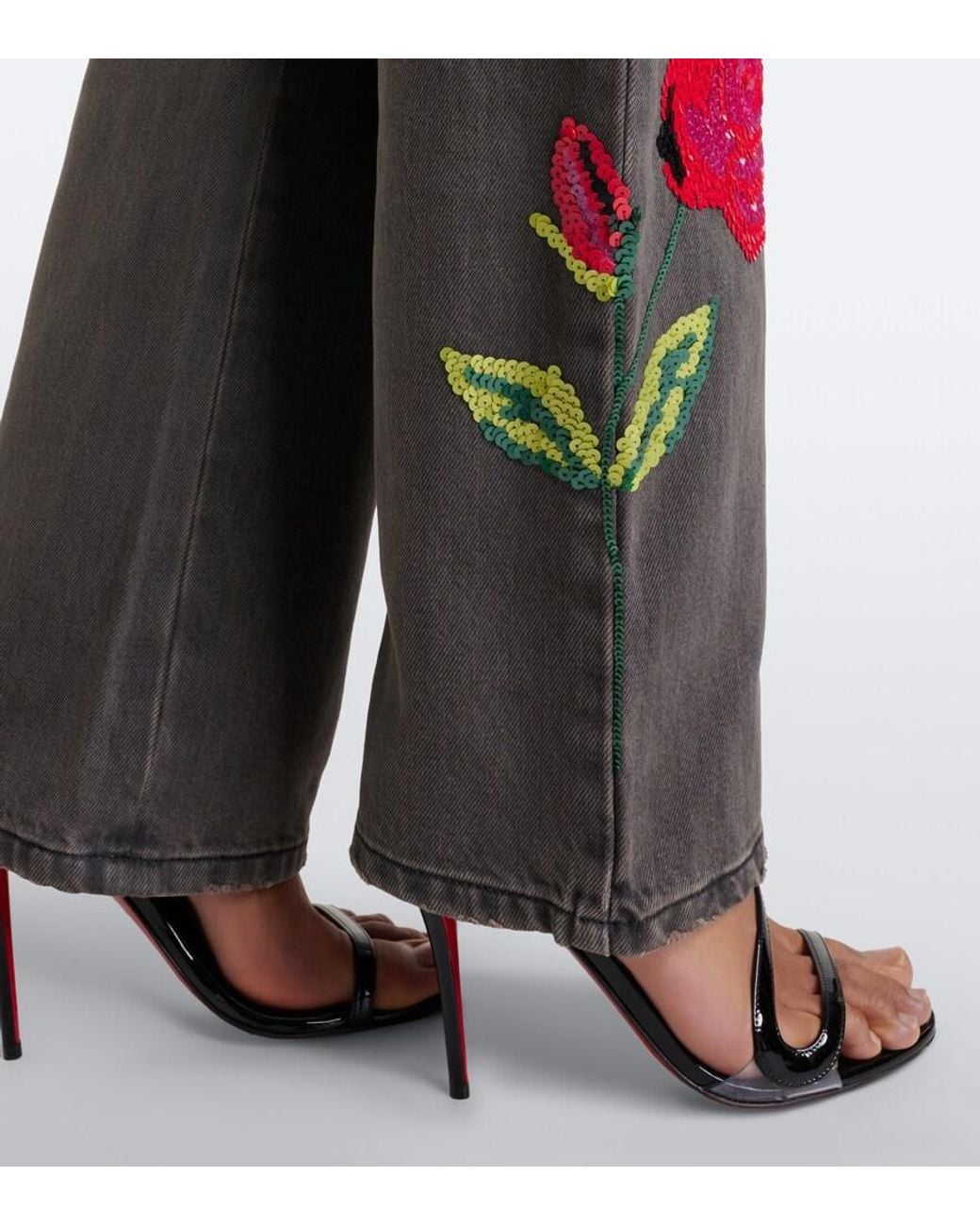 Blumarine Red Sequined Wide-Leg Jeans