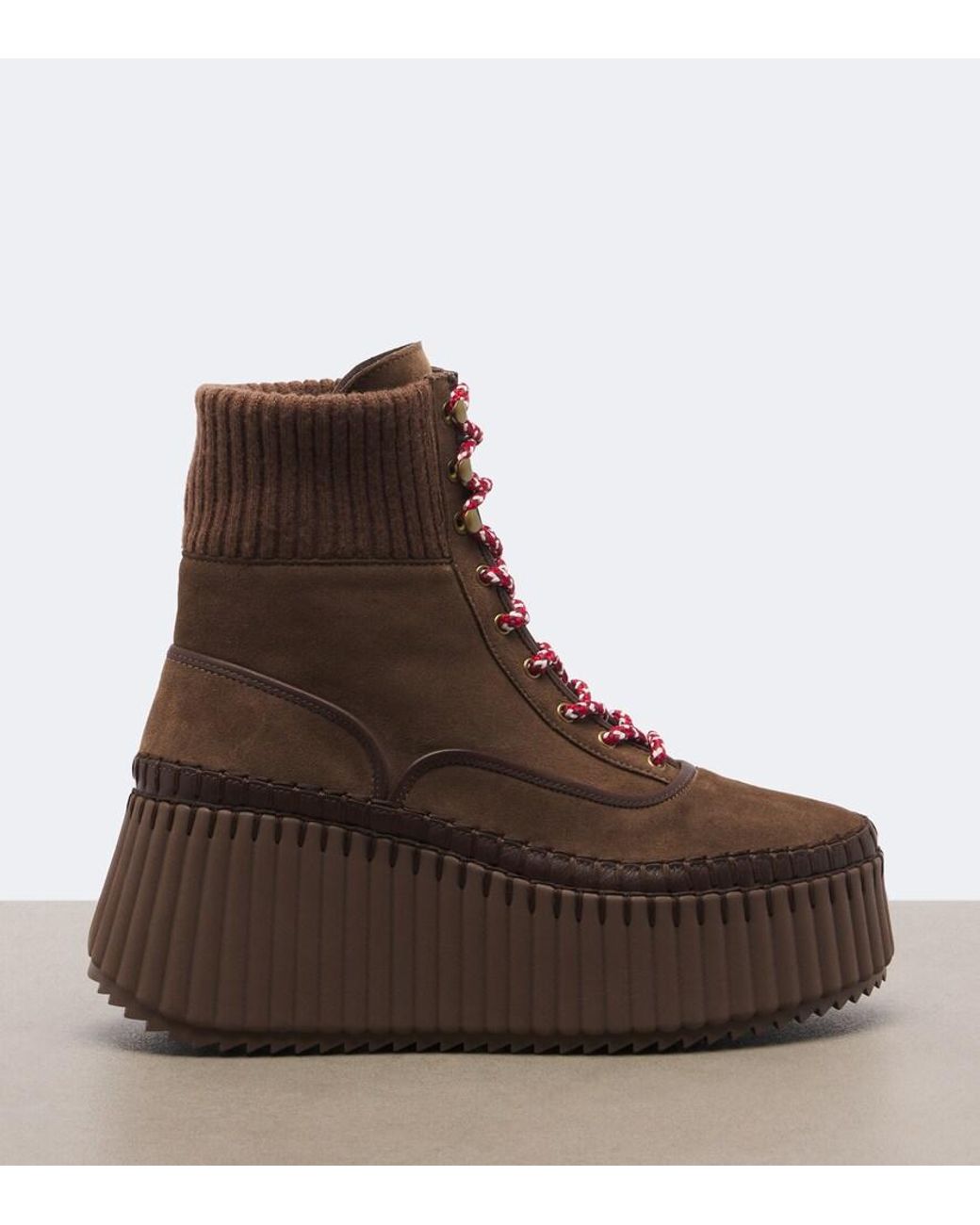 Chloé Brown Nama Suede Platform Lace-Up Boots