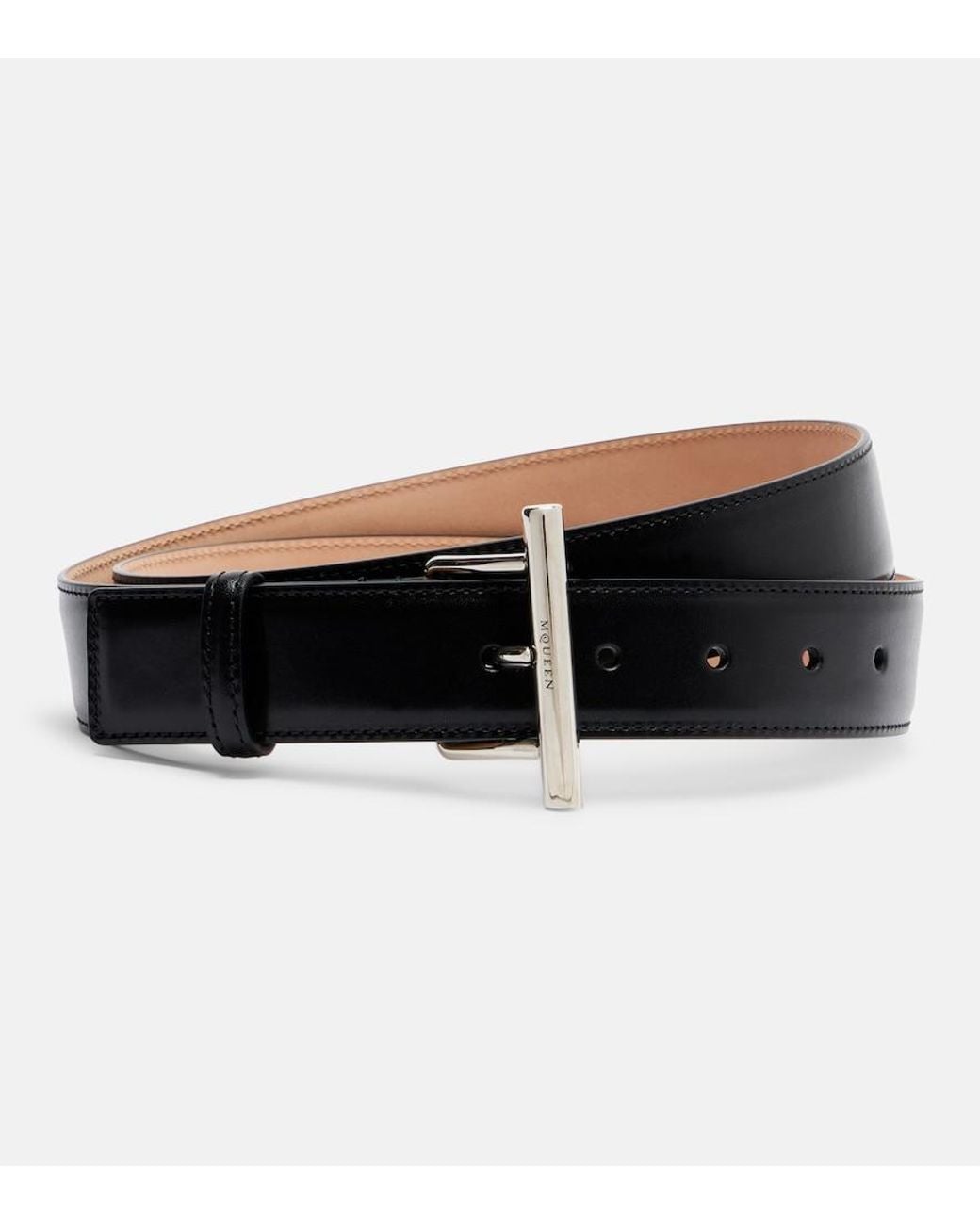 McQueen Black T-Bar Hip Leather Belt