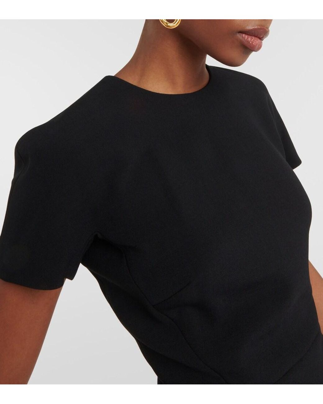 Victoria Beckham Black Fitted T-Shirt Crepe Midi Dress