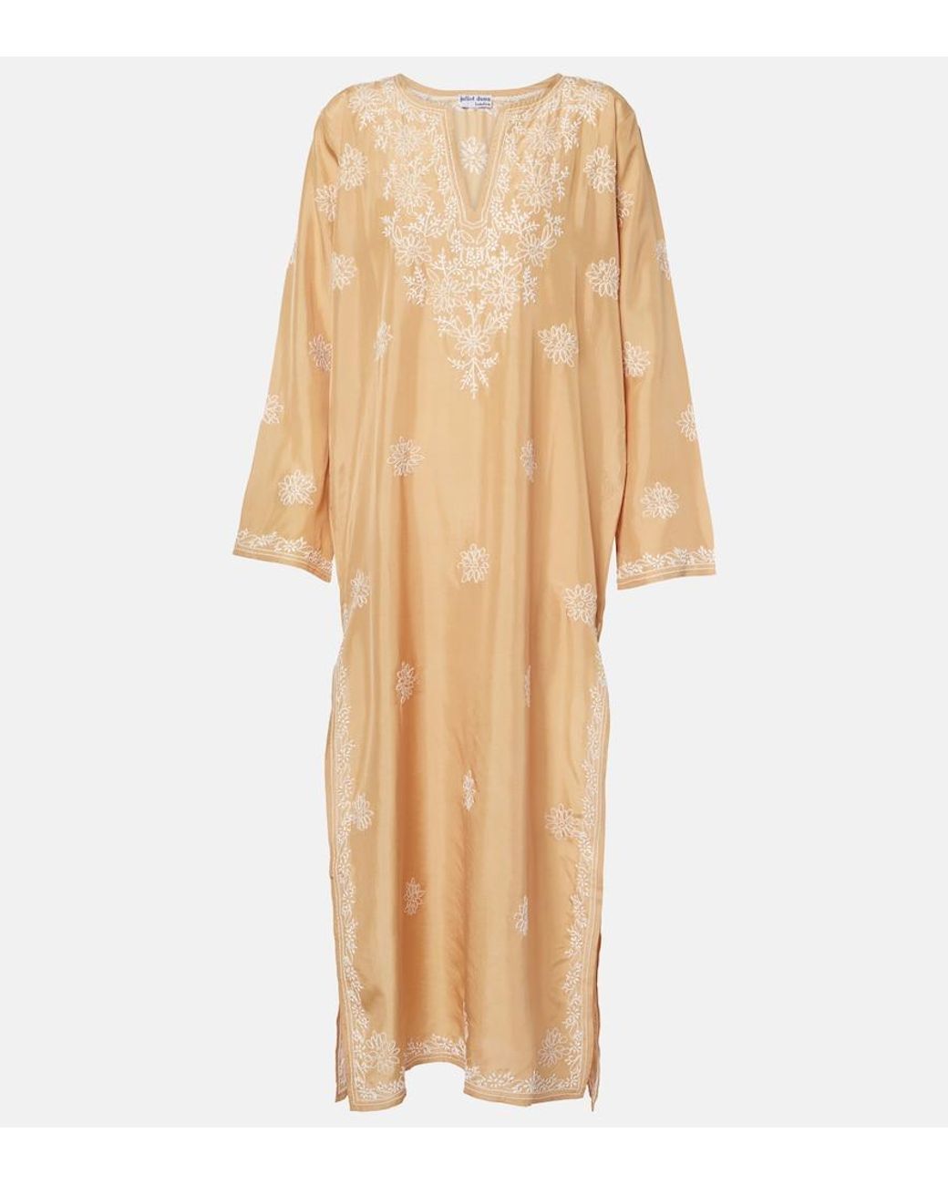 Juliet Dunn Natural Embroidered Silk Kaftan