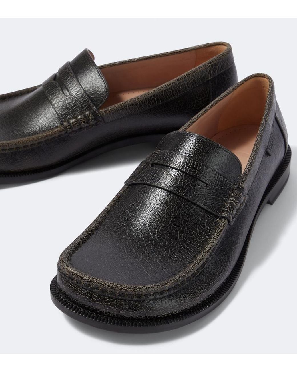 Loewe Black Campo Leather Penny Loafers for men